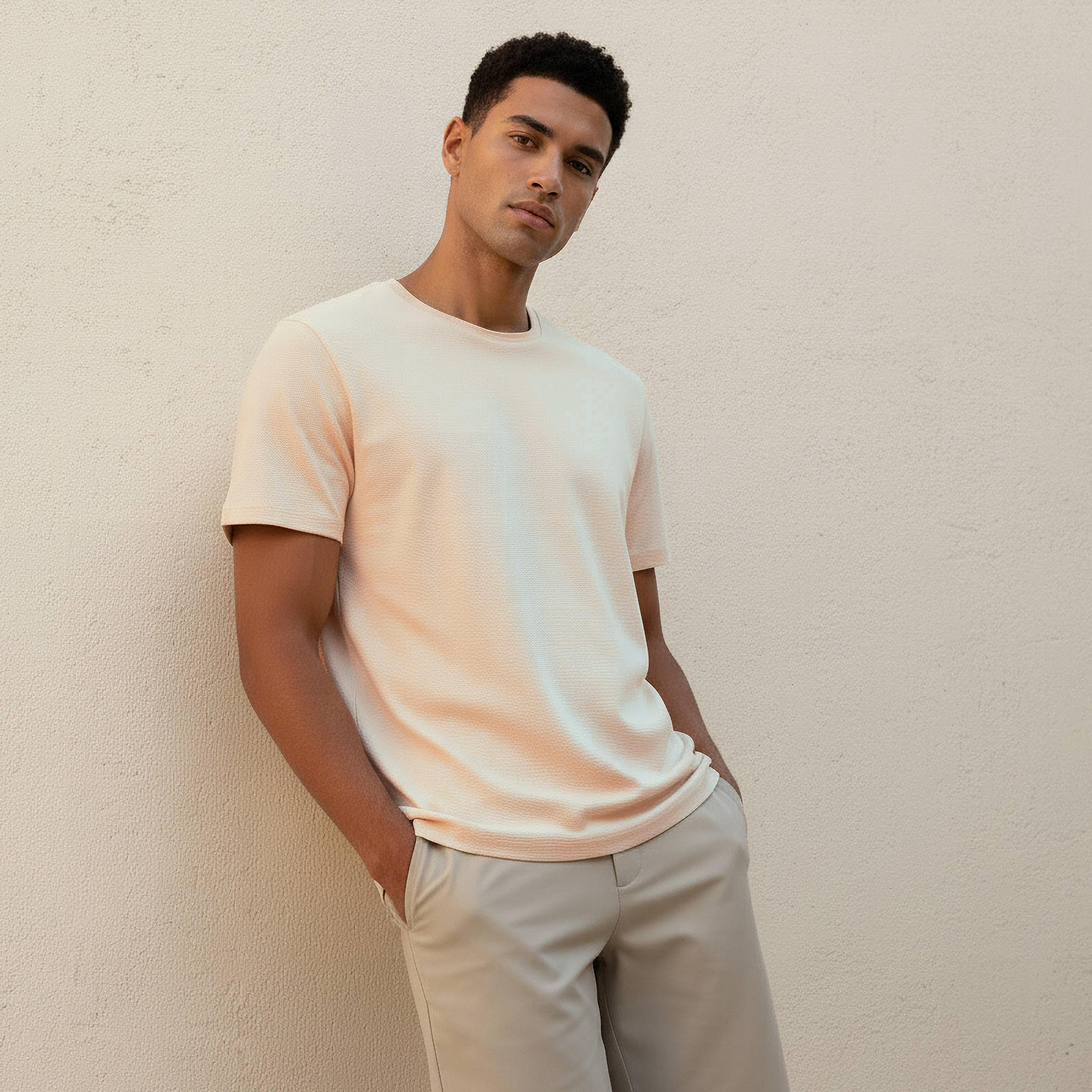 Iconic Men Slim Fit Crew Neck Short Sleeves Popcorn Textured T-shirt-men-clothing-tshirtsandpolos-tshirts-image-1