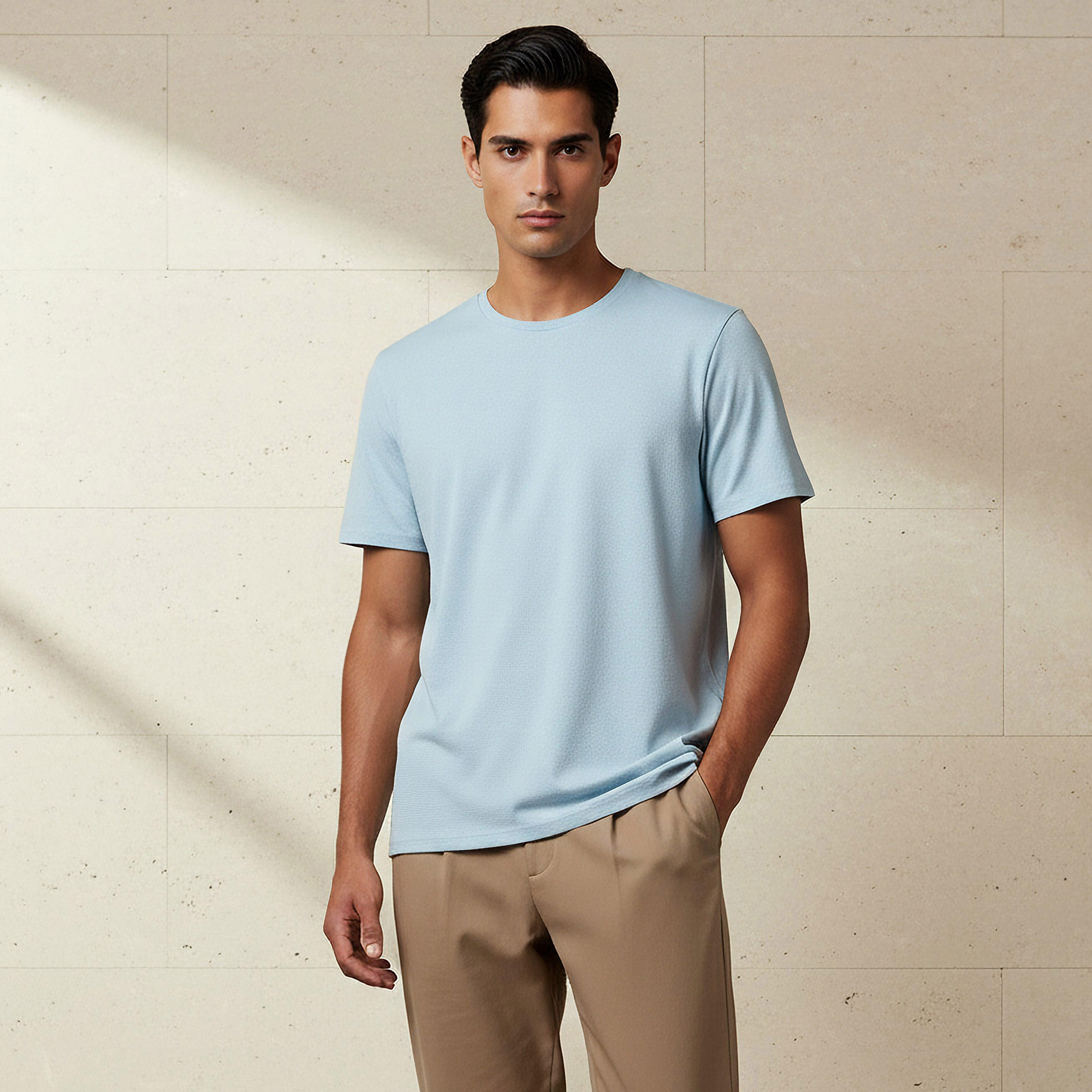 Iconic Men Slim Fit Crew Neck Short Sleeves Popcorn Textured T-shirt-men-clothing-tshirtsandpolos-tshirts-image-1