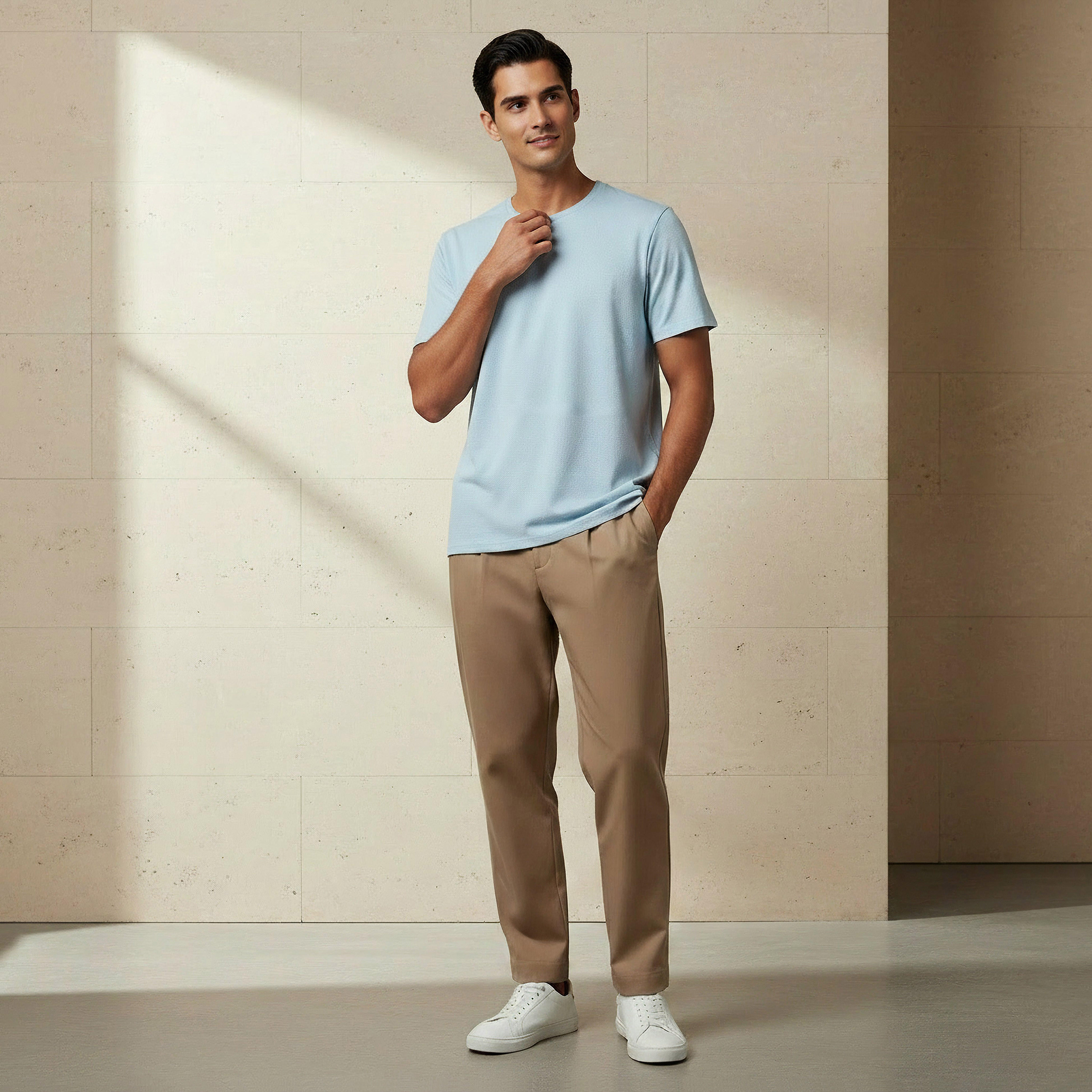 Iconic Men Slim Fit Crew Neck Short Sleeves Popcorn Textured T-shirt-men-clothing-tshirtsandpolos-tshirts-image-2