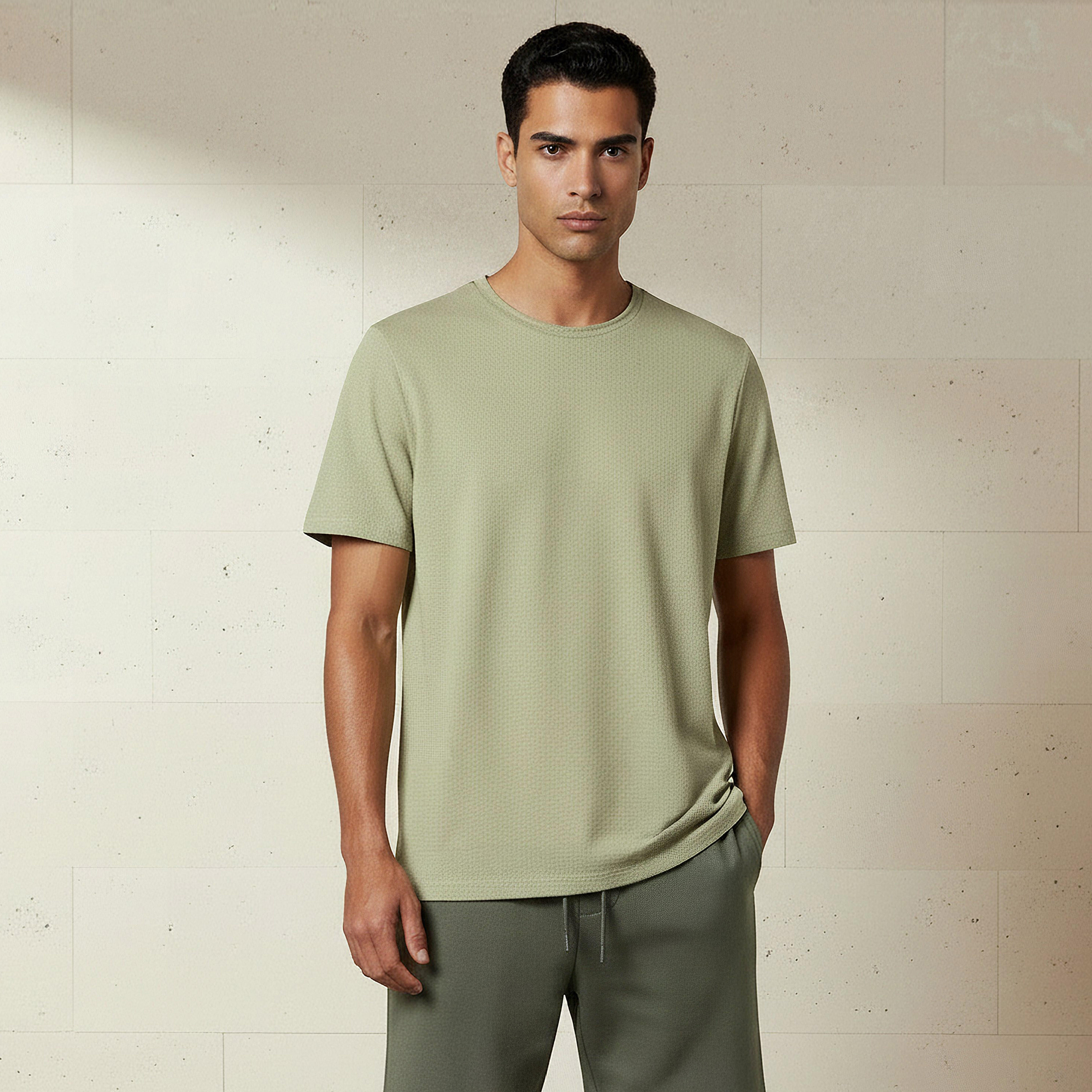 Iconic Men Slim Fit Crew Neck Short Sleeves Popcorn Textured T-shirt-men-clothing-tshirtsandpolos-tshirts-image-1