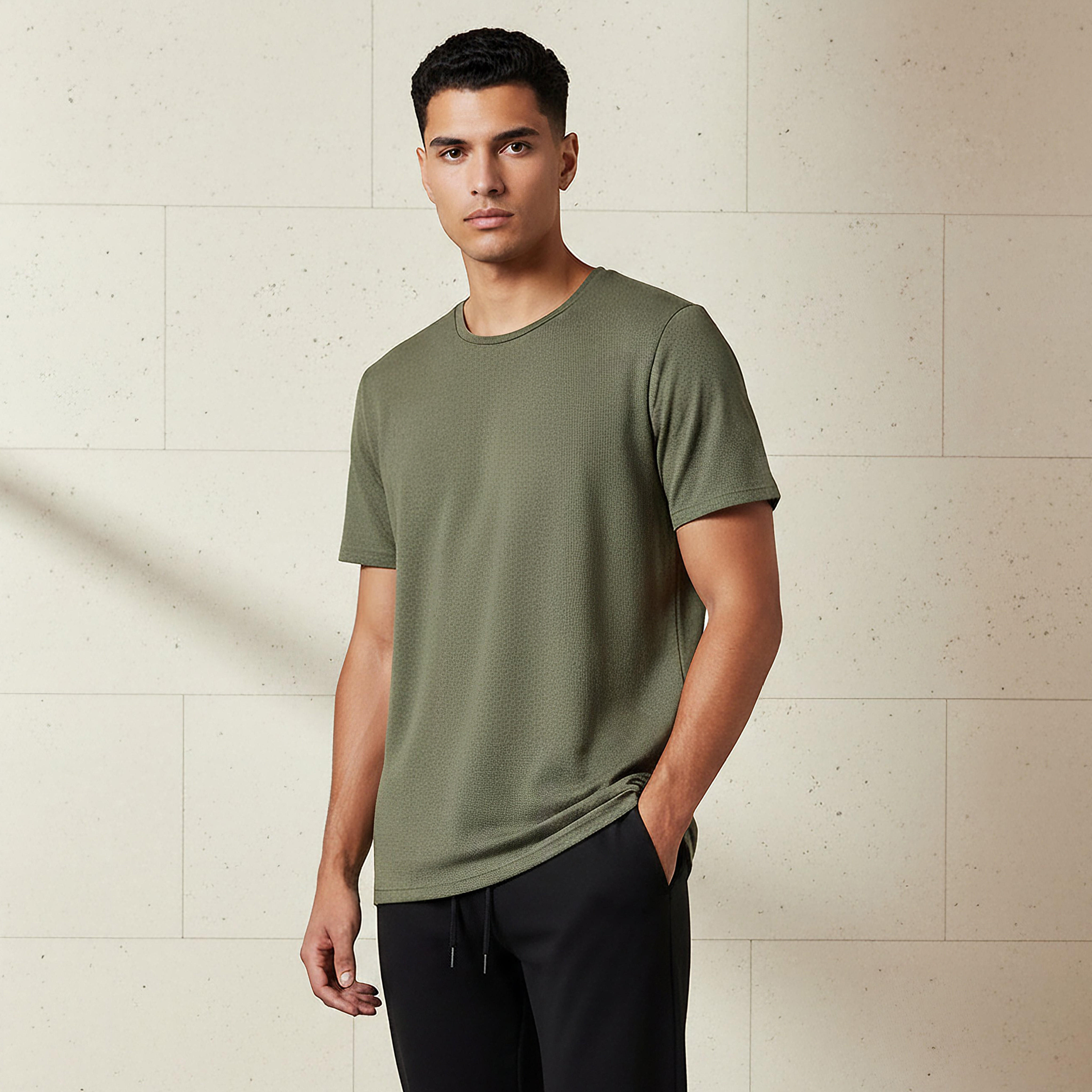 Iconic Men Slim Fit Crew Neck Short Sleeves Popcorn Textured T-shirt-men-clothing-tshirtsandpolos-tshirts-image-1