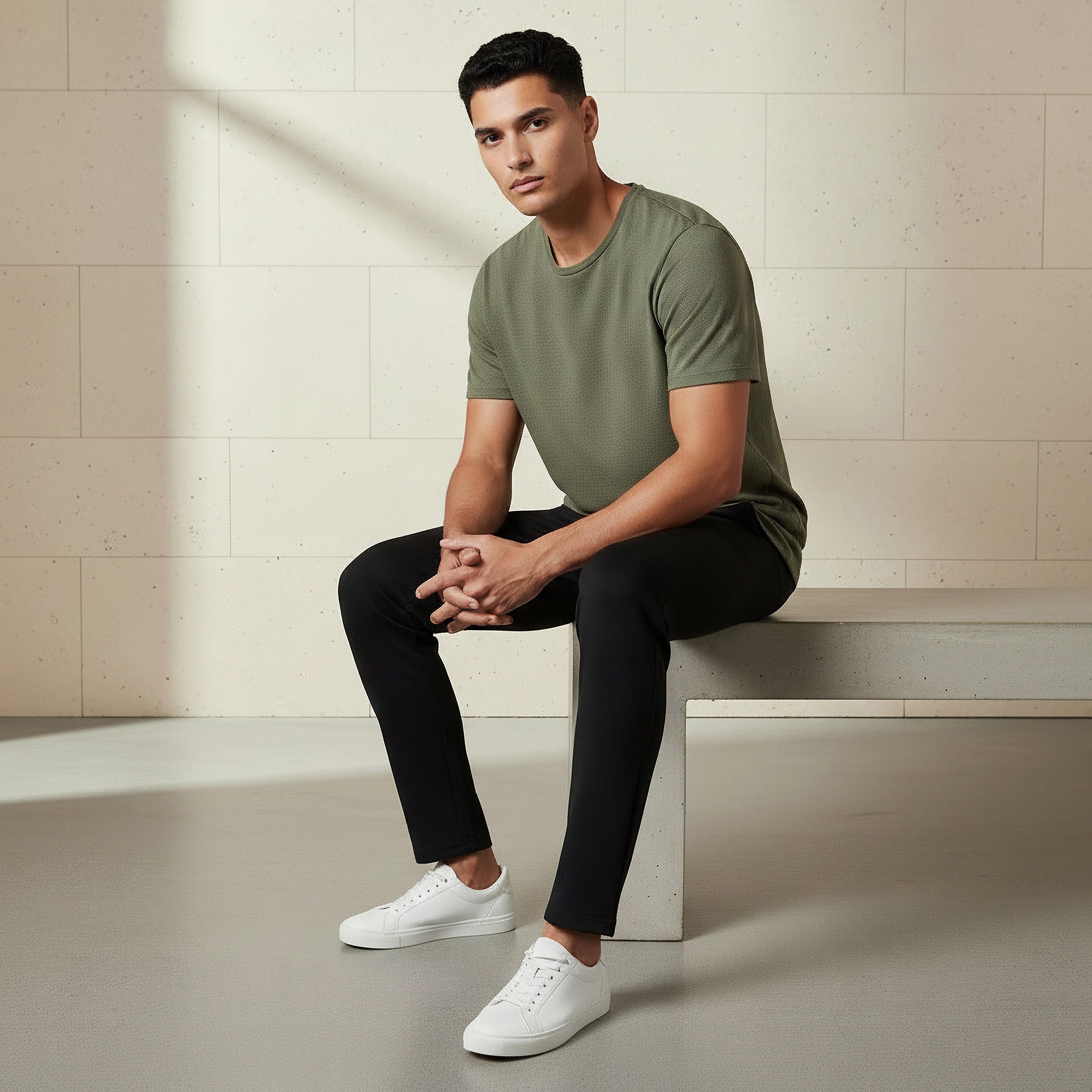 Iconic Men Slim Fit Crew Neck Short Sleeves Popcorn Textured T-shirt-men-clothing-tshirtsandpolos-tshirts-image-2