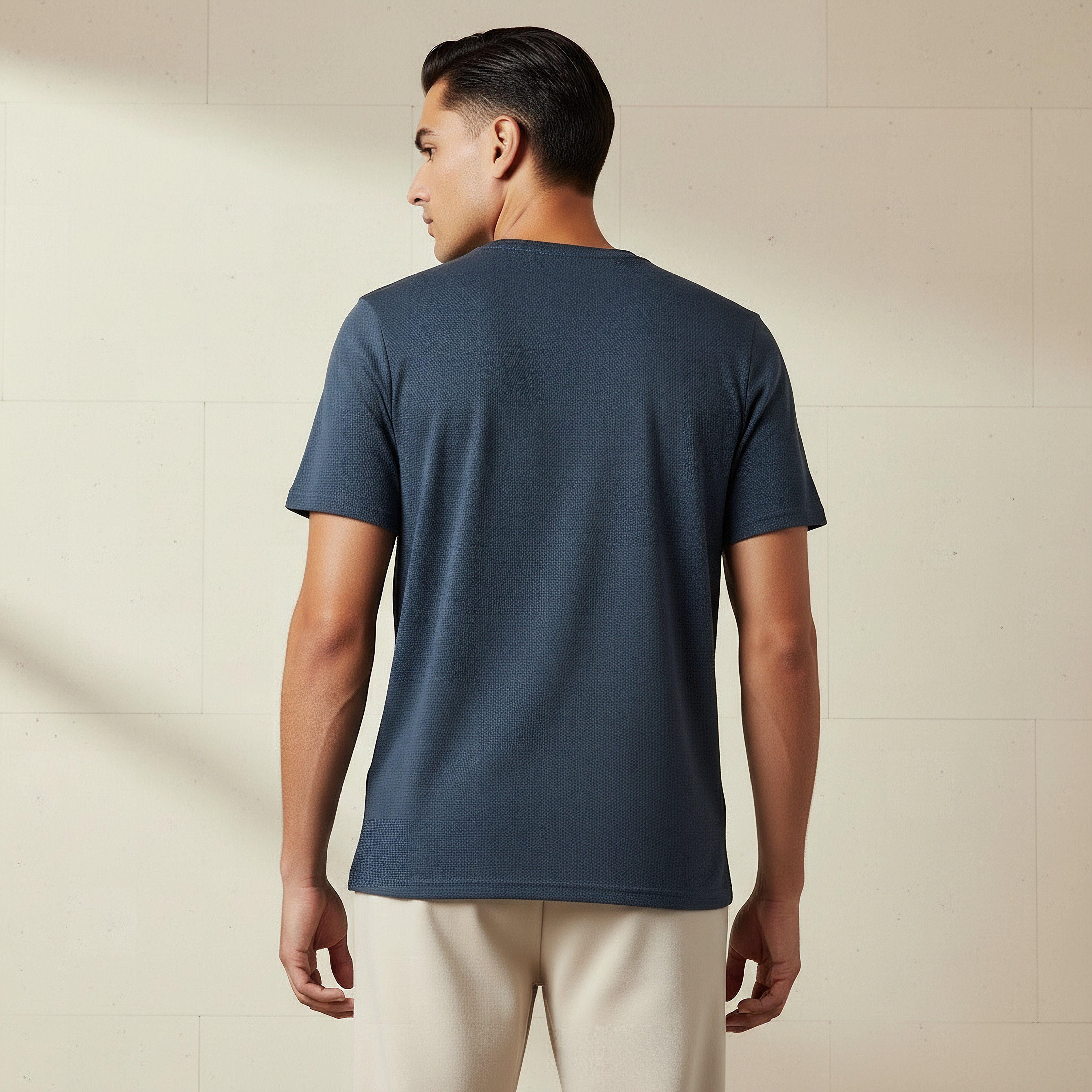 Iconic Men Slim Fit Crew Neck Short Sleeves Popcorn Textured T-shirt-men-clothing-tshirtsandpolos-tshirts-image-3