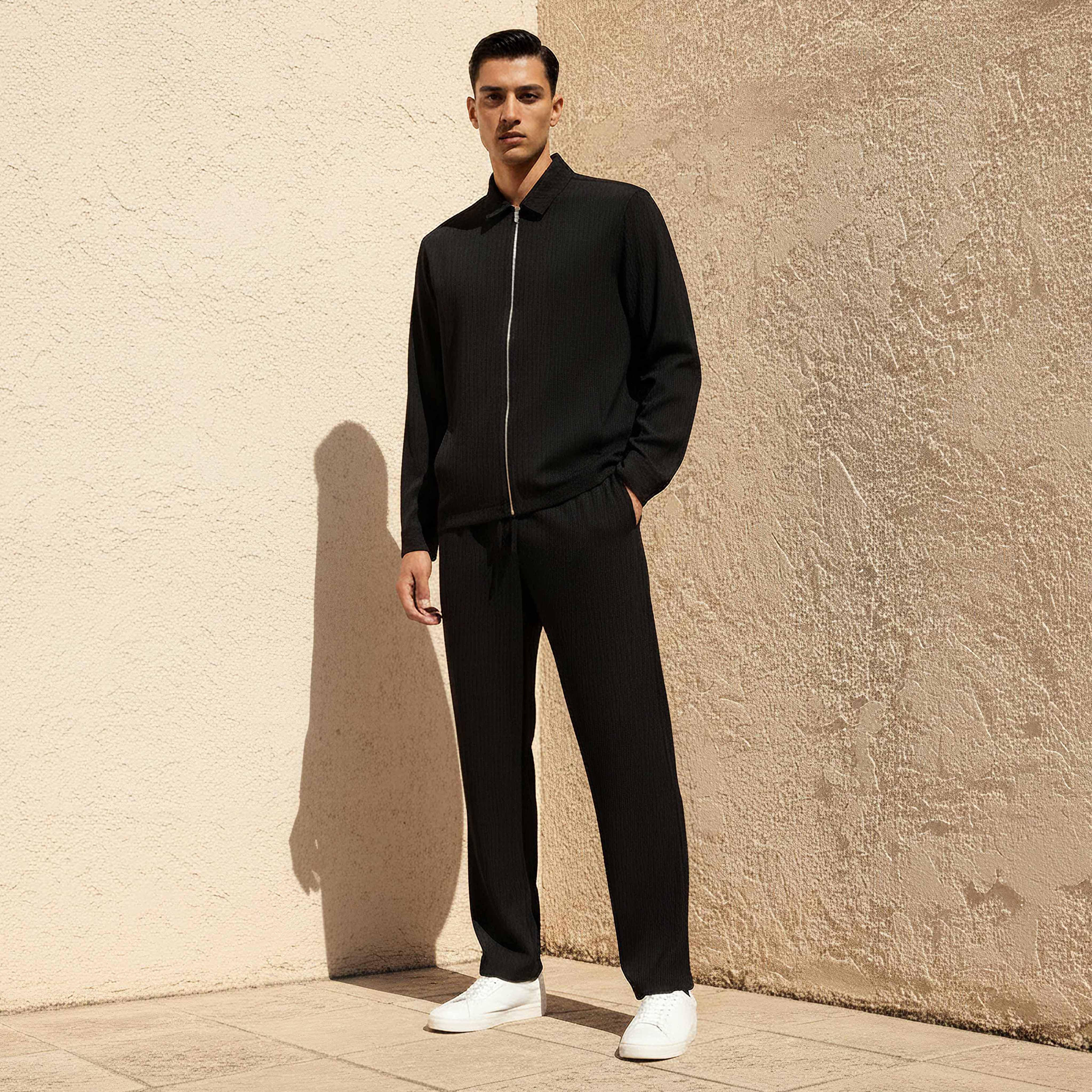 بنطلون كاجوال مجعد بقصة عادية للرجال من آيكونيك-men-clothing-bottoms-joggers-image-1