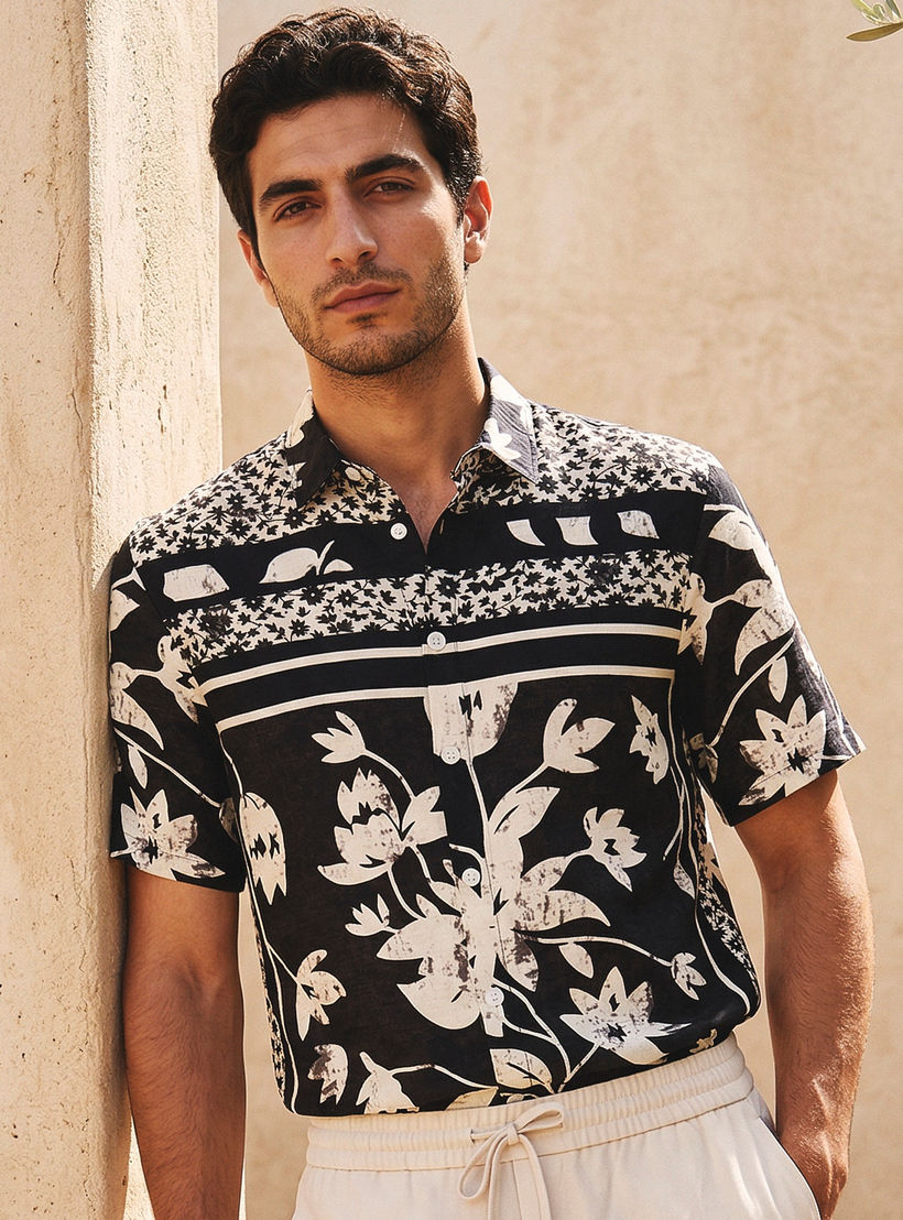 Iconic Men Regular Fit Collared Floral Print Short Sleeves Shirt-men-clothing-shirts-image-1