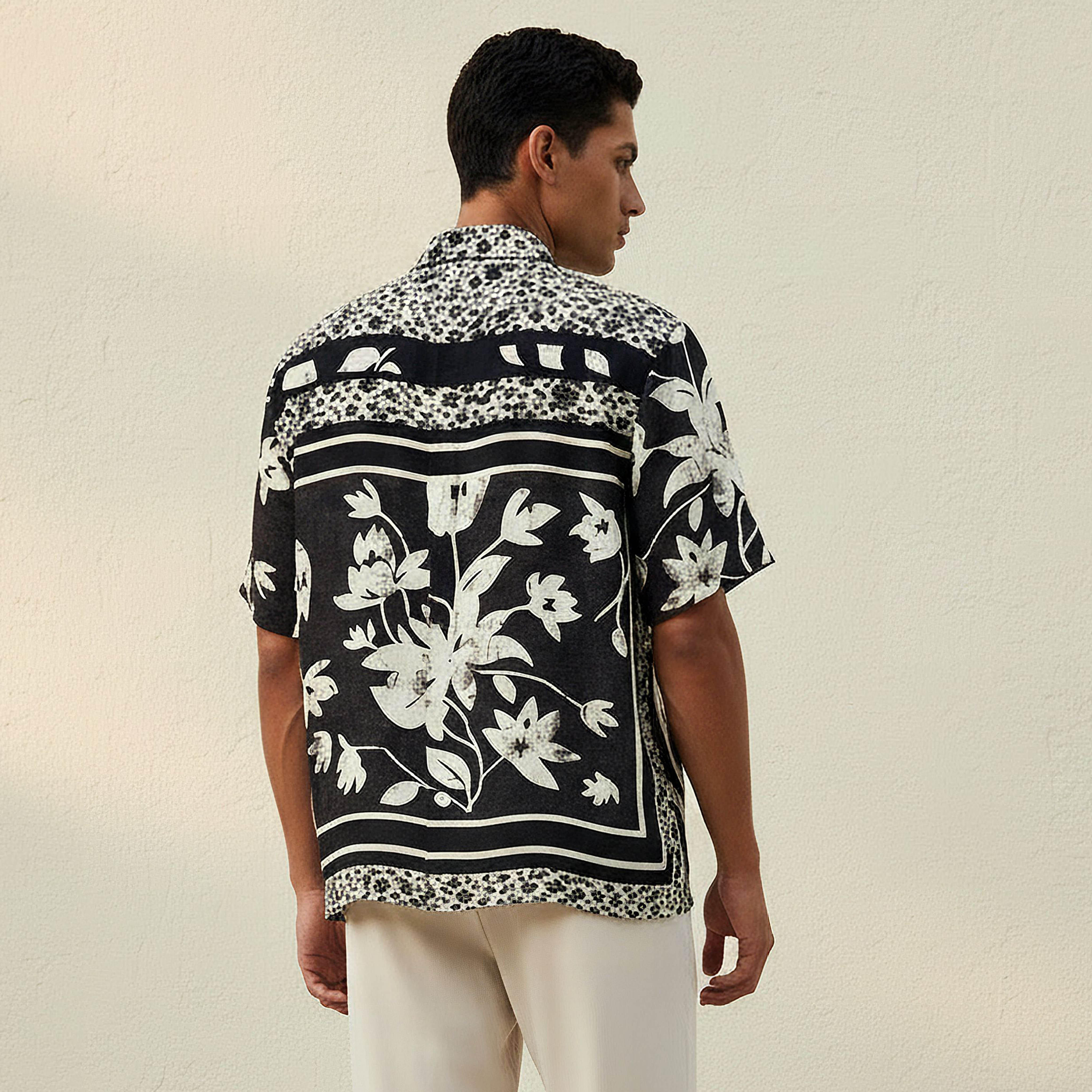 Iconic Men Regular Fit Collared Floral Print Short Sleeves Shirt-men-clothing-shirts-image-4