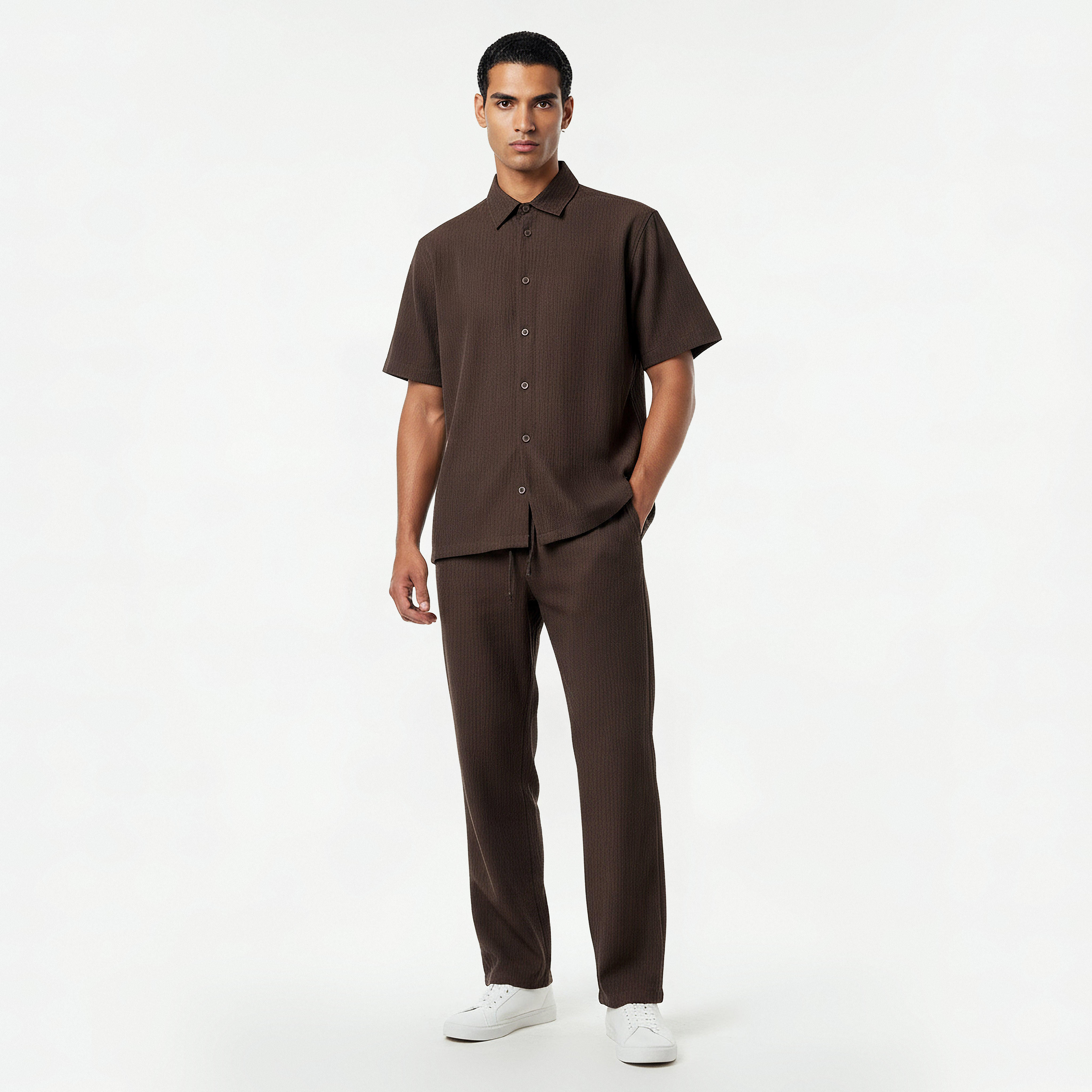 Iconic Men Regular Fit Collared Crinkled Short Sleeve Shirt-men-clothing-shirts-image-3