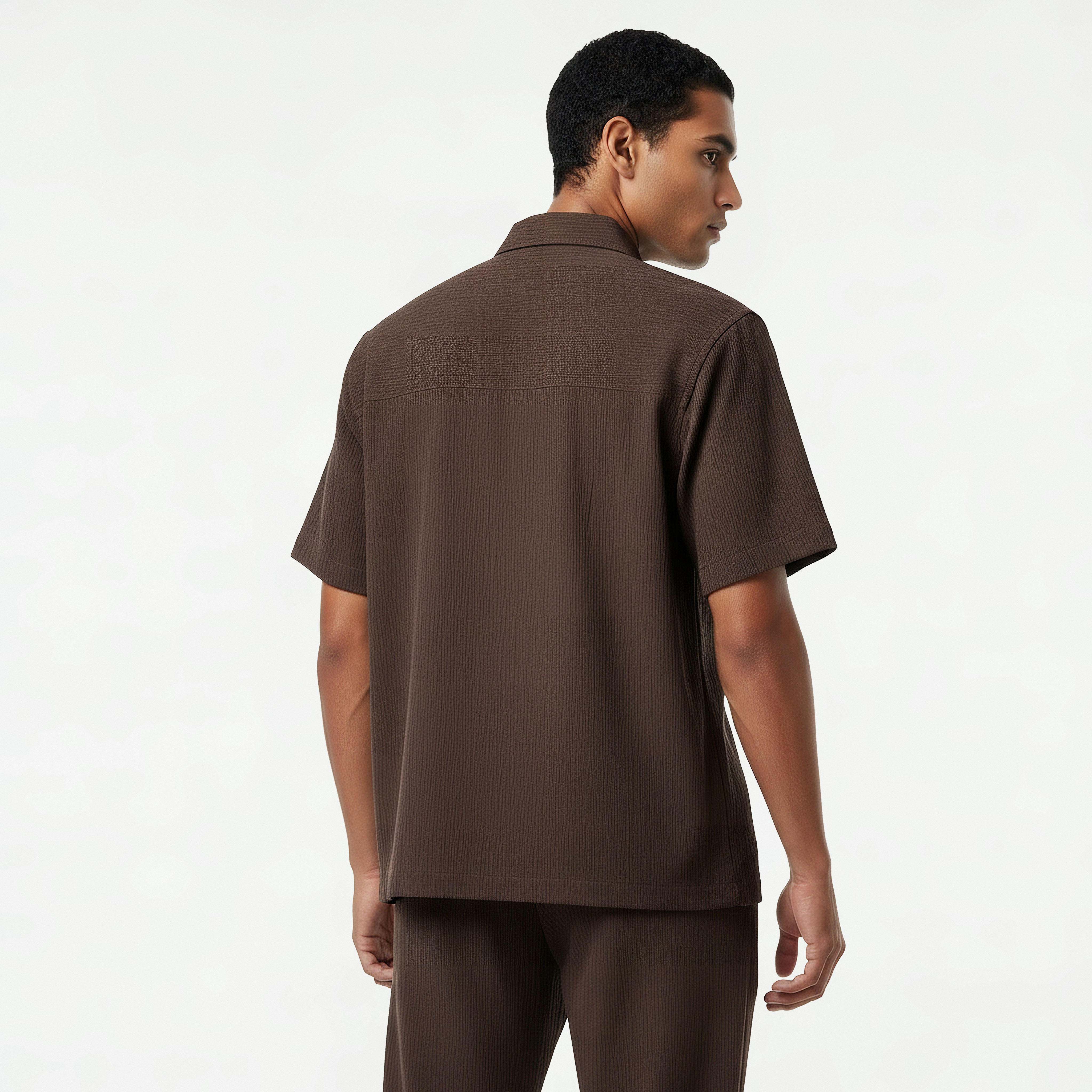Iconic Men Regular Fit Collared Crinkled Short Sleeve Shirt-men-clothing-shirts-image-4