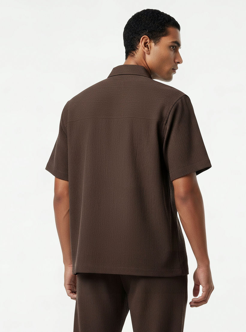 Iconic Men Regular Fit Collared Crinkled Short Sleeve Shirt-men-clothing-shirts-image-4