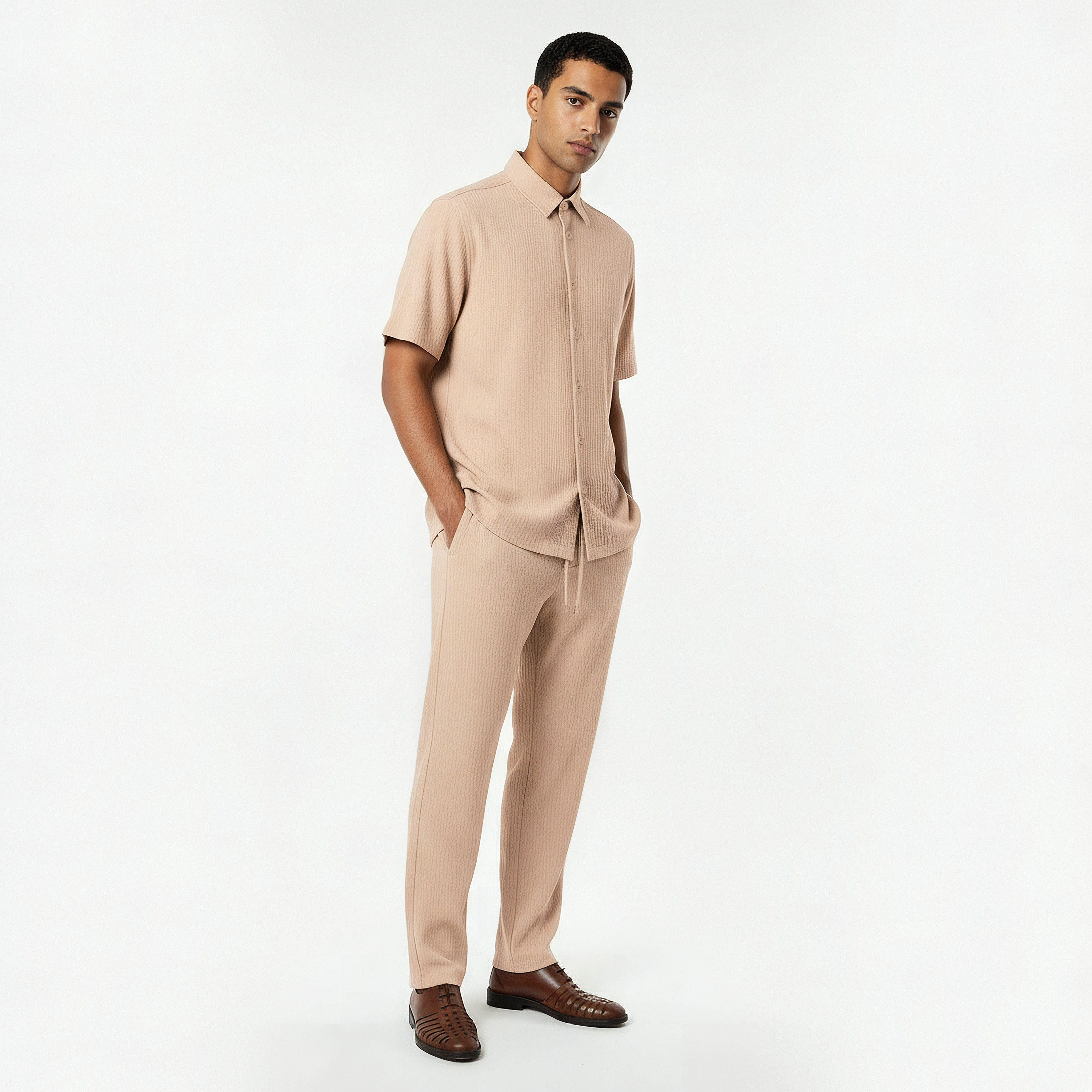 Iconic Men Regular Fit Collared Crinkled Short Sleeve Shirt-men-clothing-shirts-image-3