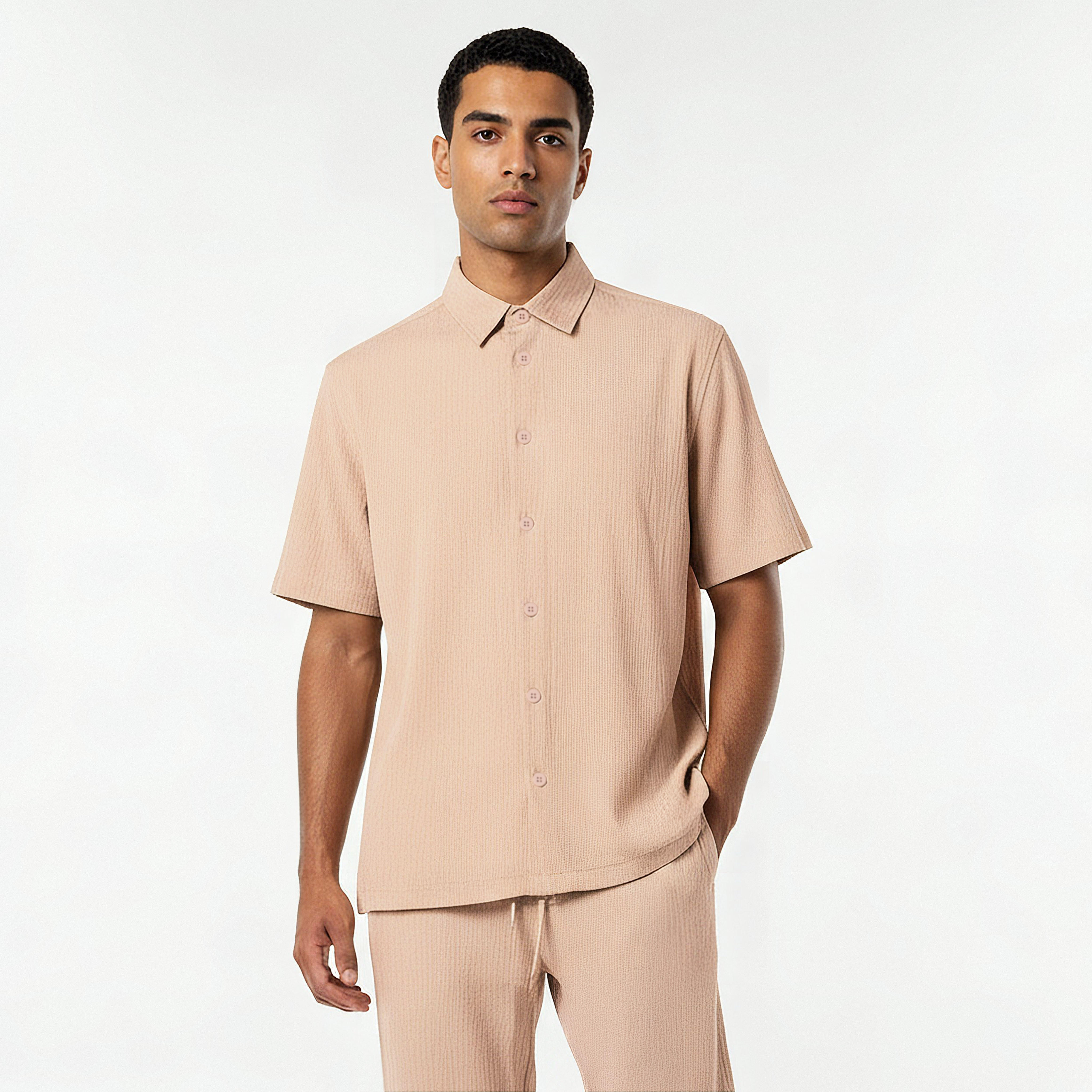 Iconic Men Regular Fit Collared Crinkled Short Sleeve Shirt-men-clothing-shirts-image-5