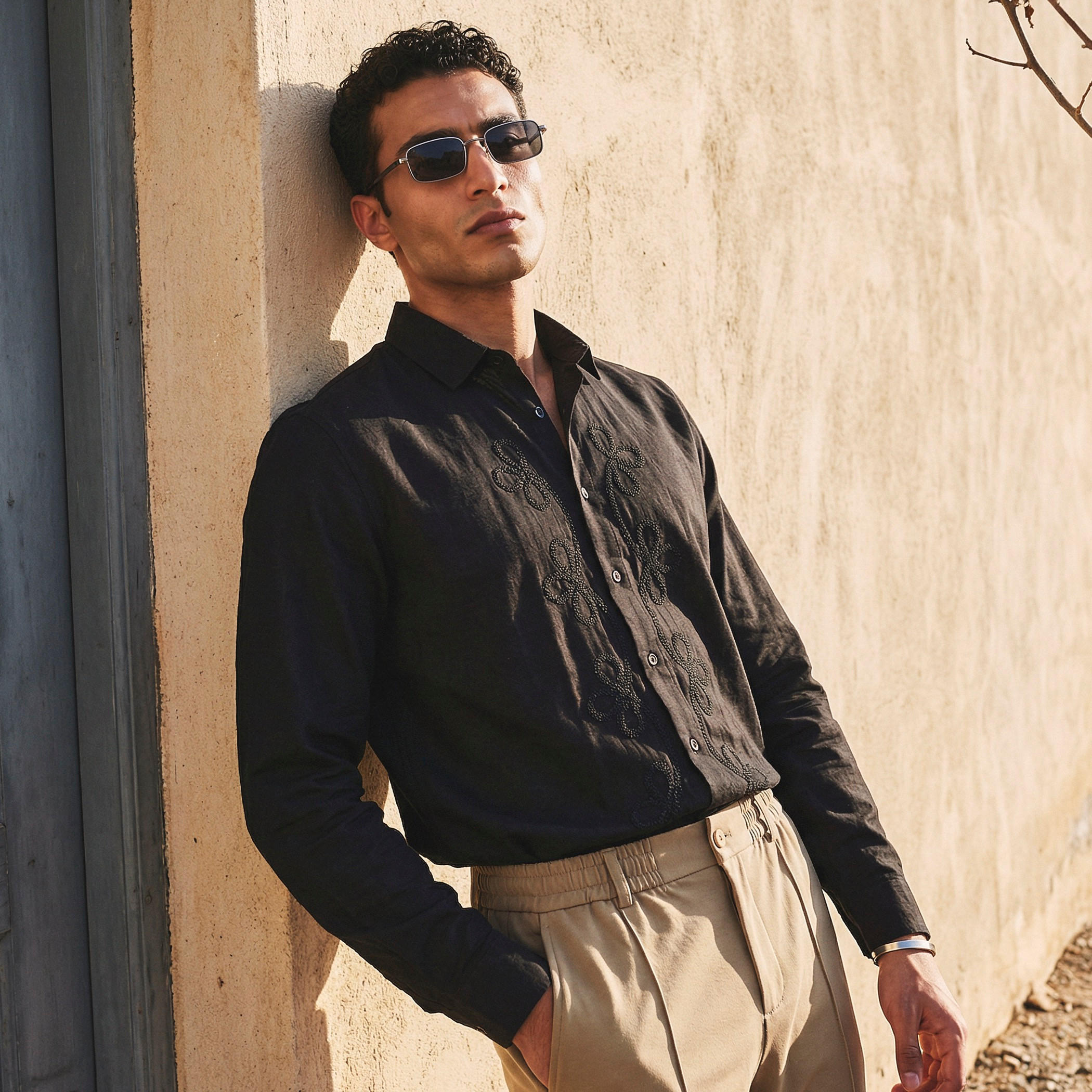 Iconic Men Slim Fit Collared Embroidered Long Sleeves Shirt-men-clothing-shirts-image-1