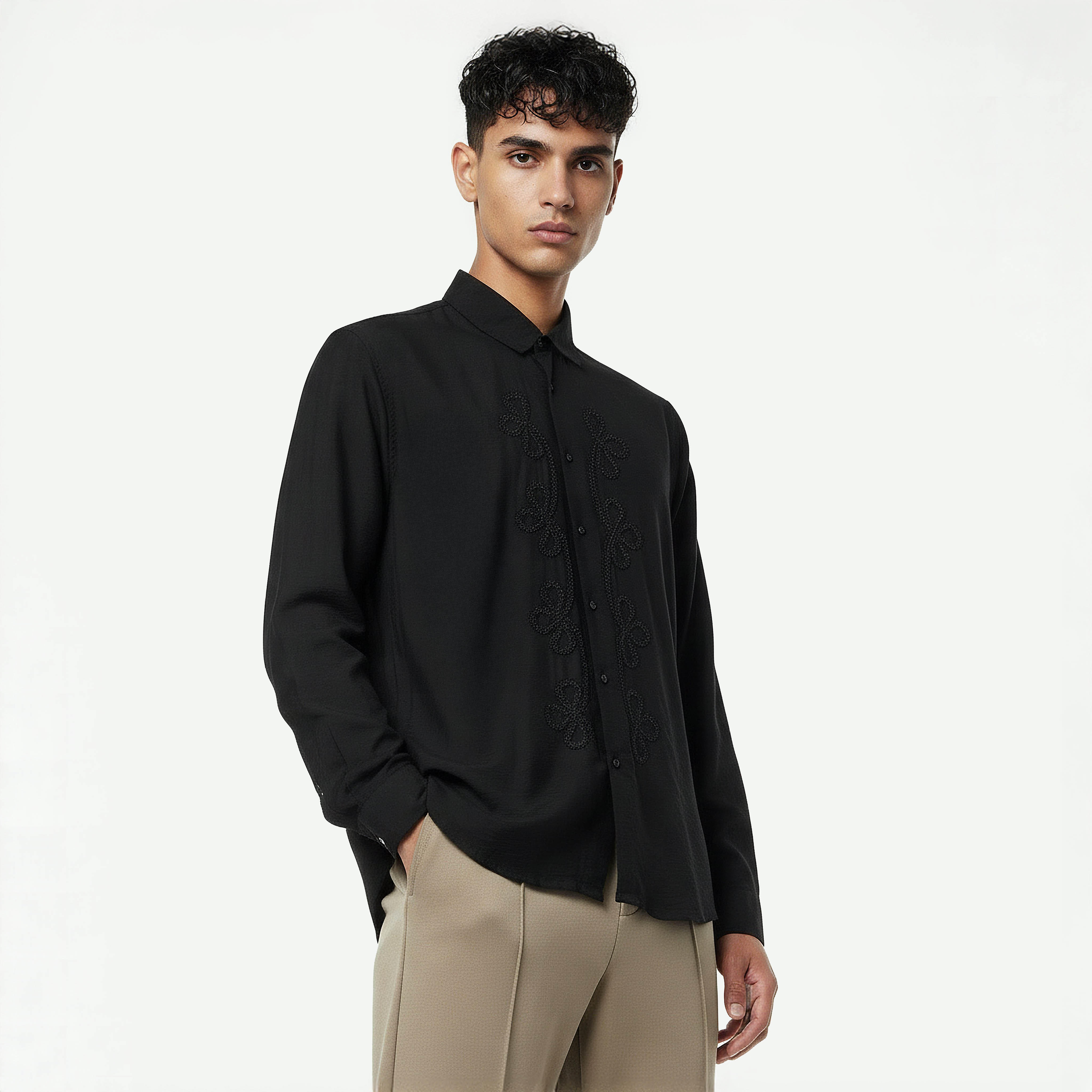 Iconic Men Slim Fit Collared Embroidered Long Sleeves Shirt-men-clothing-shirts-image-5