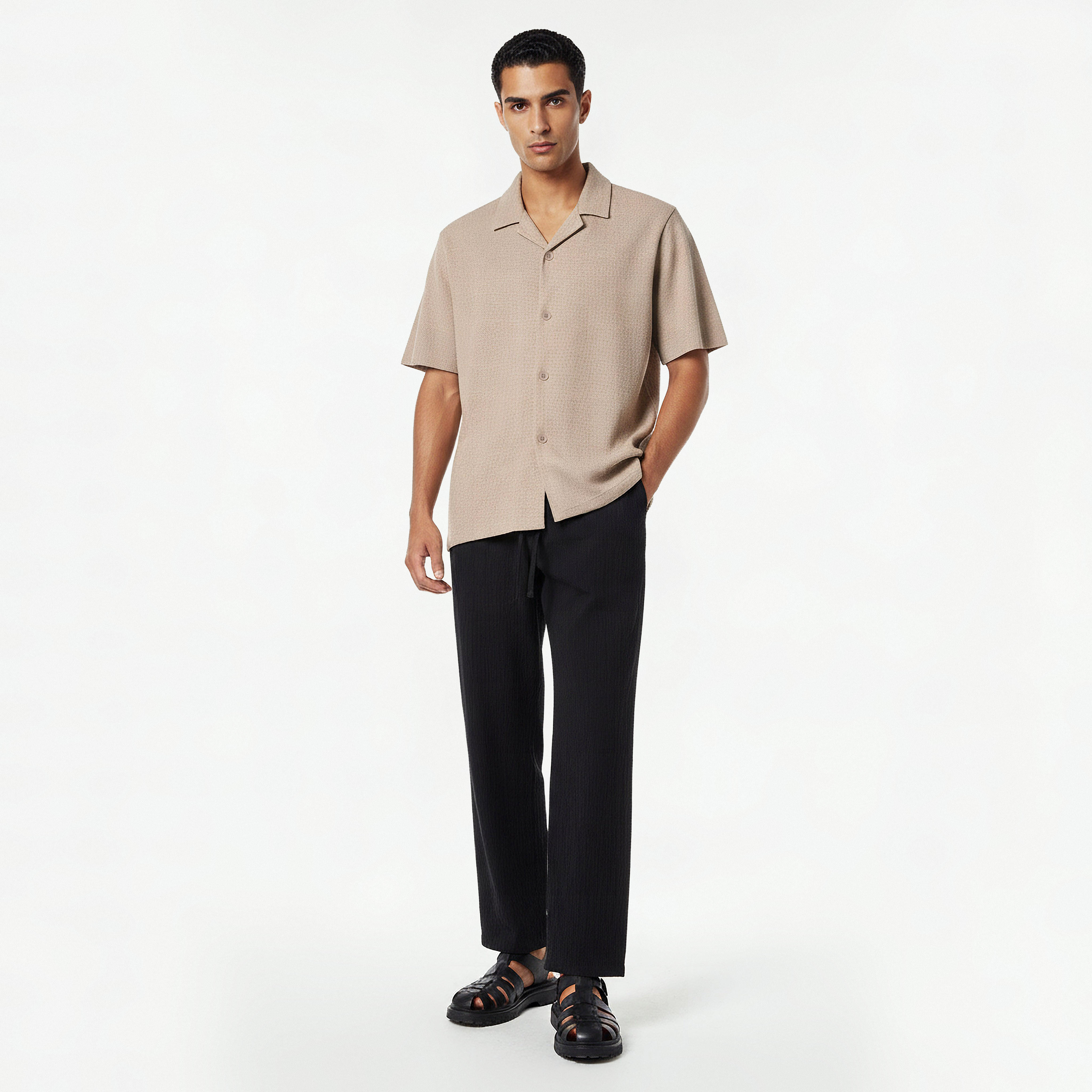 Iconic Men Regular Fit Camp Collar Textured Shirt-men-clothing-shirts-image-3