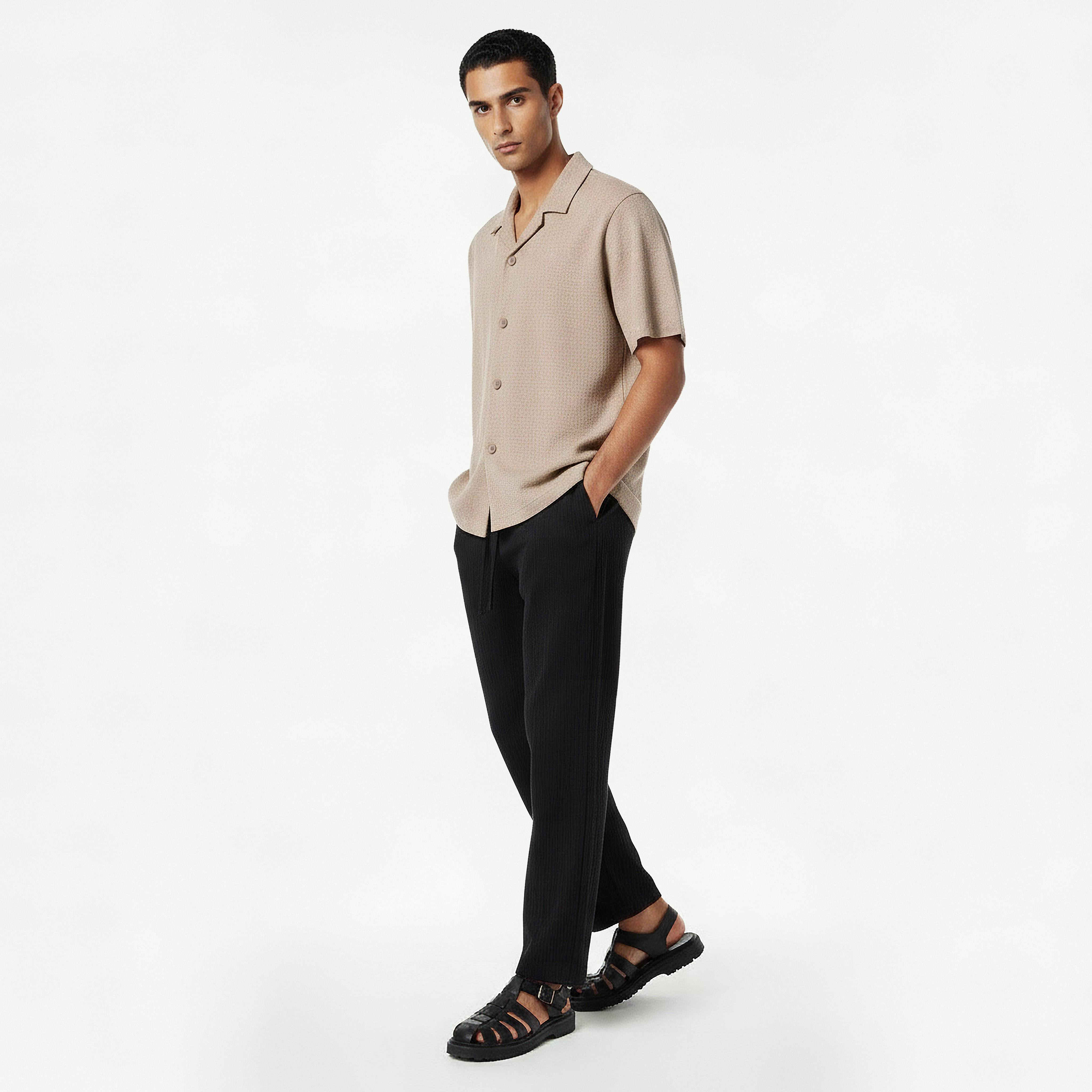 Iconic Men Regular Fit Camp Collar Textured Shirt-men-clothing-shirts-image-5