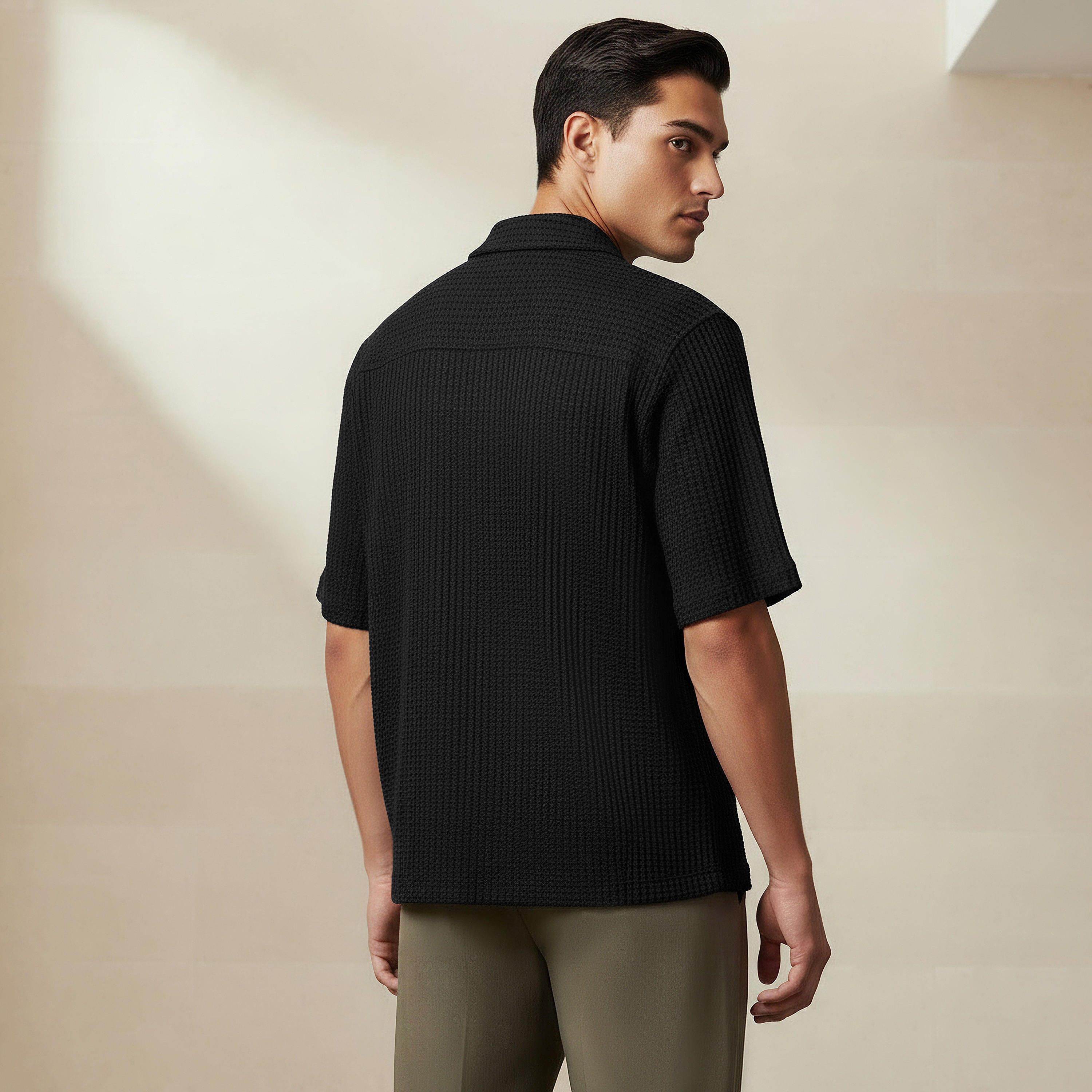 Iconic Men Regular Fit Camp Collar Textured Short Sleeve Shirt-men-clothing-shirts-image-3