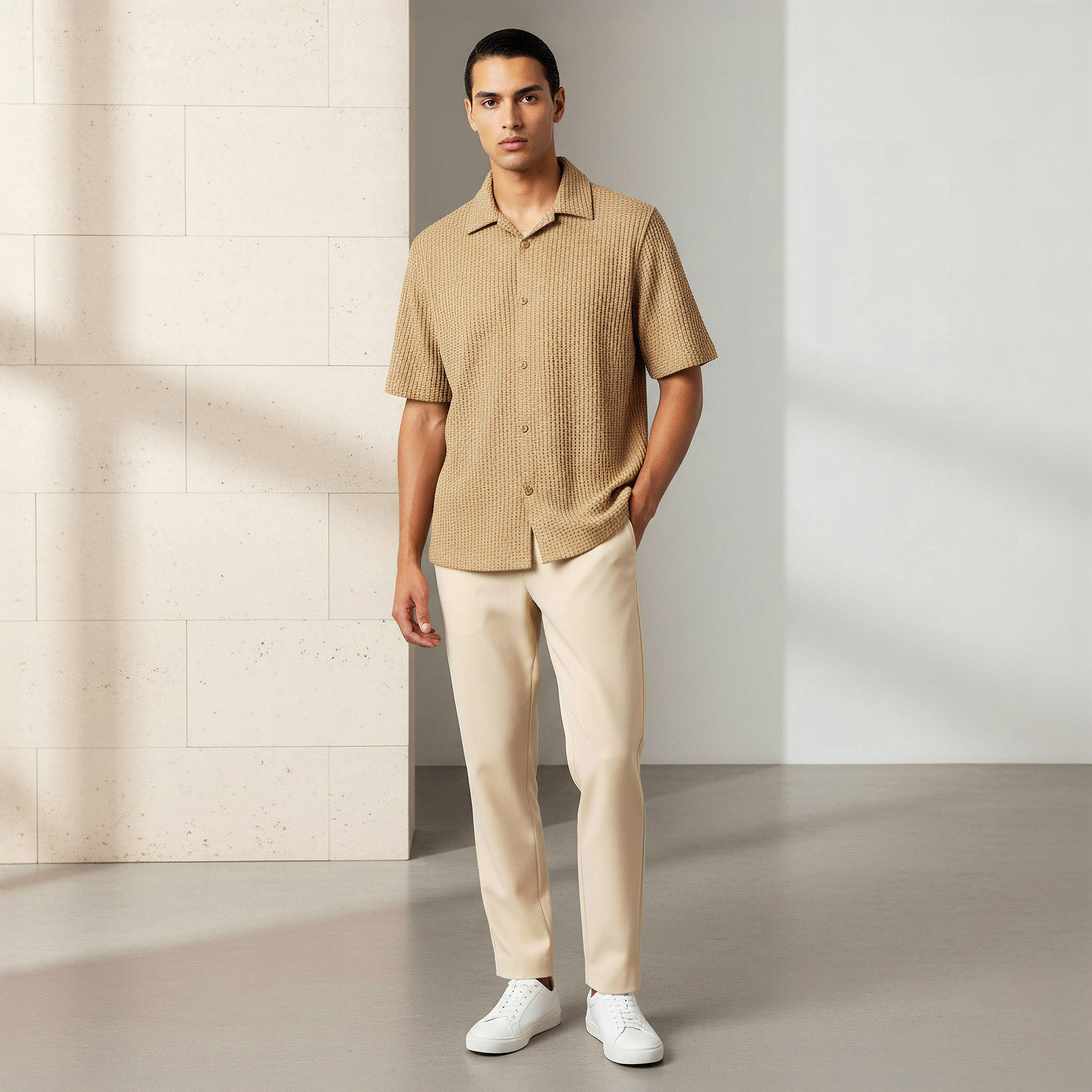 Iconic Men Regular Fit Camp Collar Textured Short Sleeve Shirt-men-clothing-shirts-image-2
