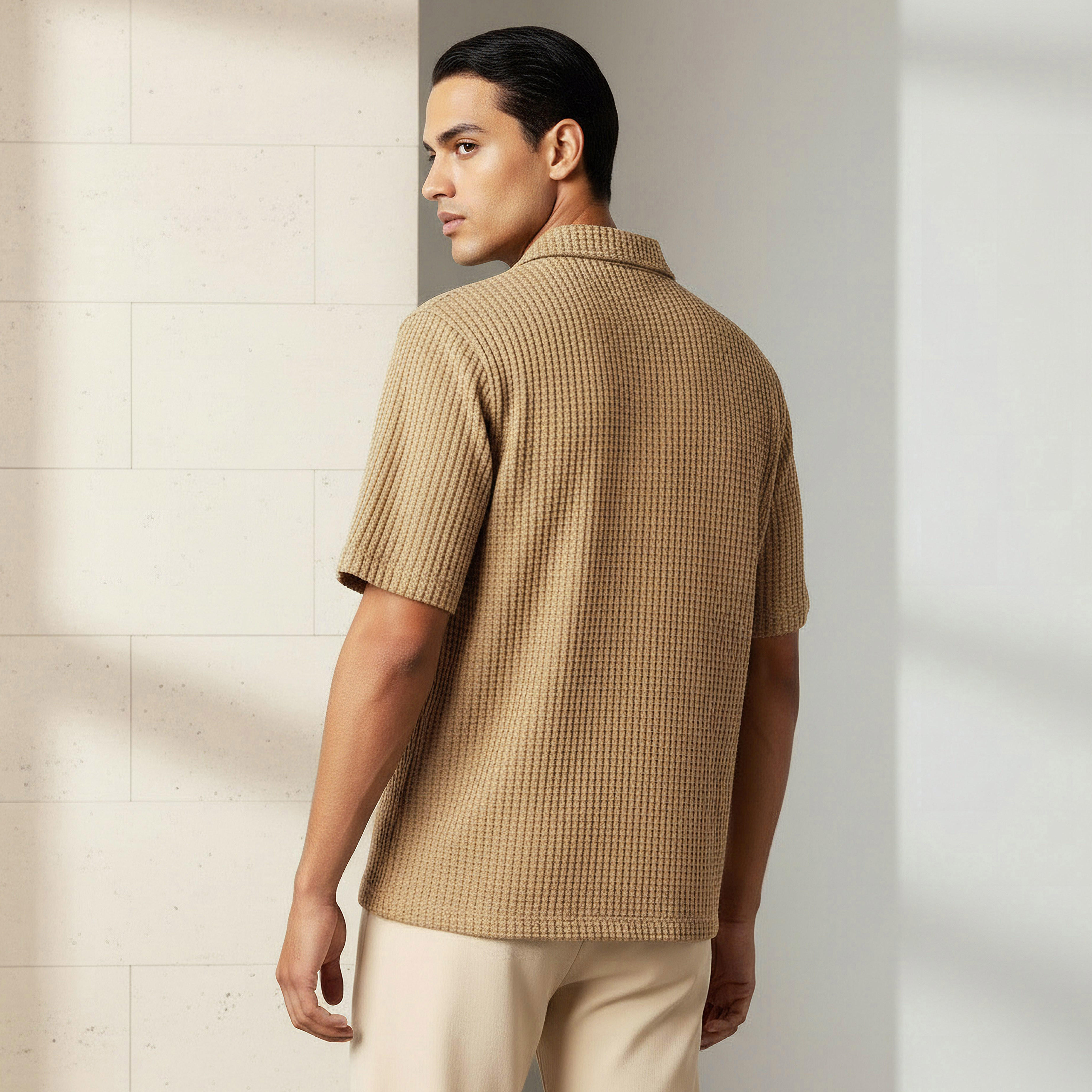 Iconic Men Regular Fit Camp Collar Textured Short Sleeve Shirt-men-clothing-shirts-image-3