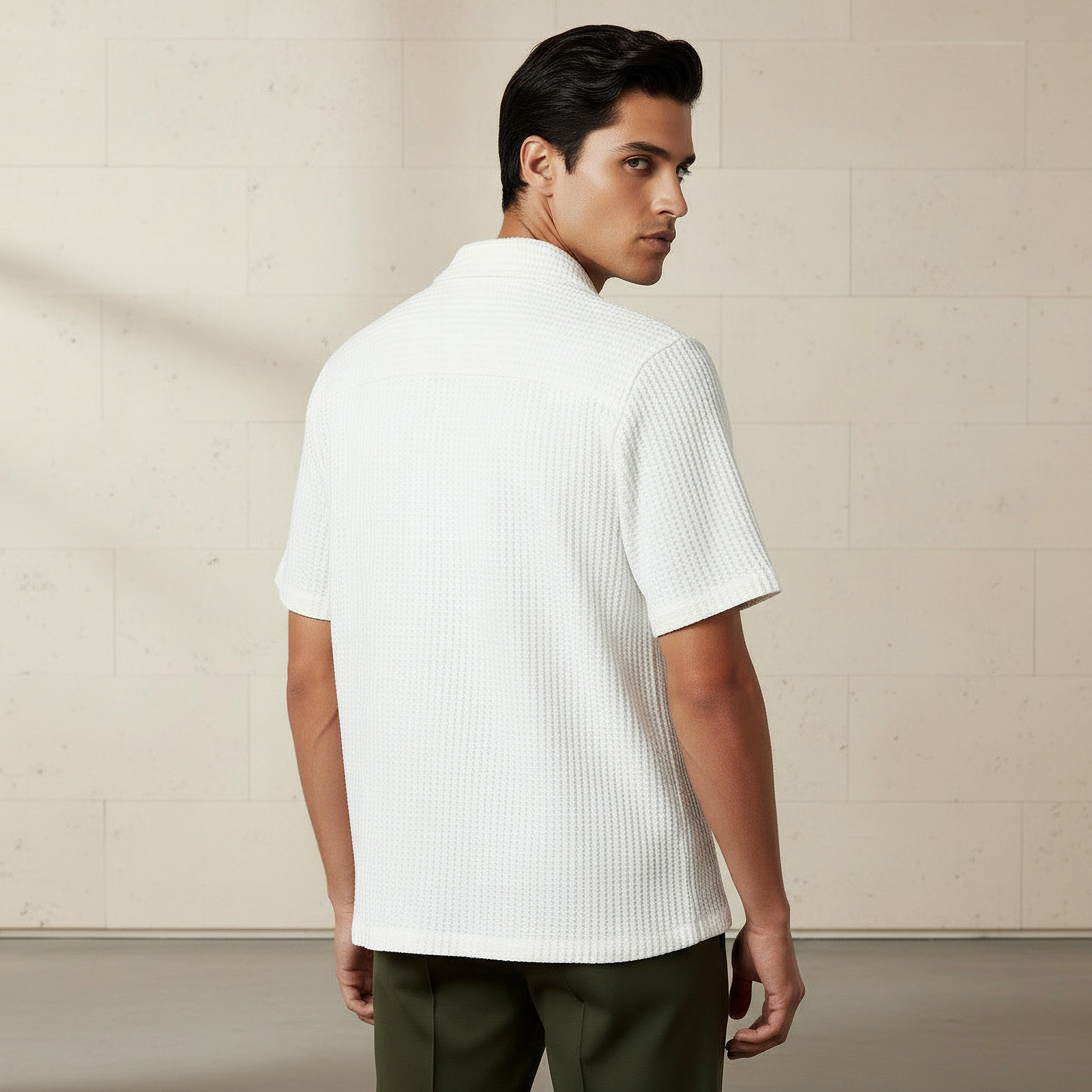 Iconic Men Regular Fit Camp Collar Textured Short Sleeve Shirt-men-clothing-shirts-image-3