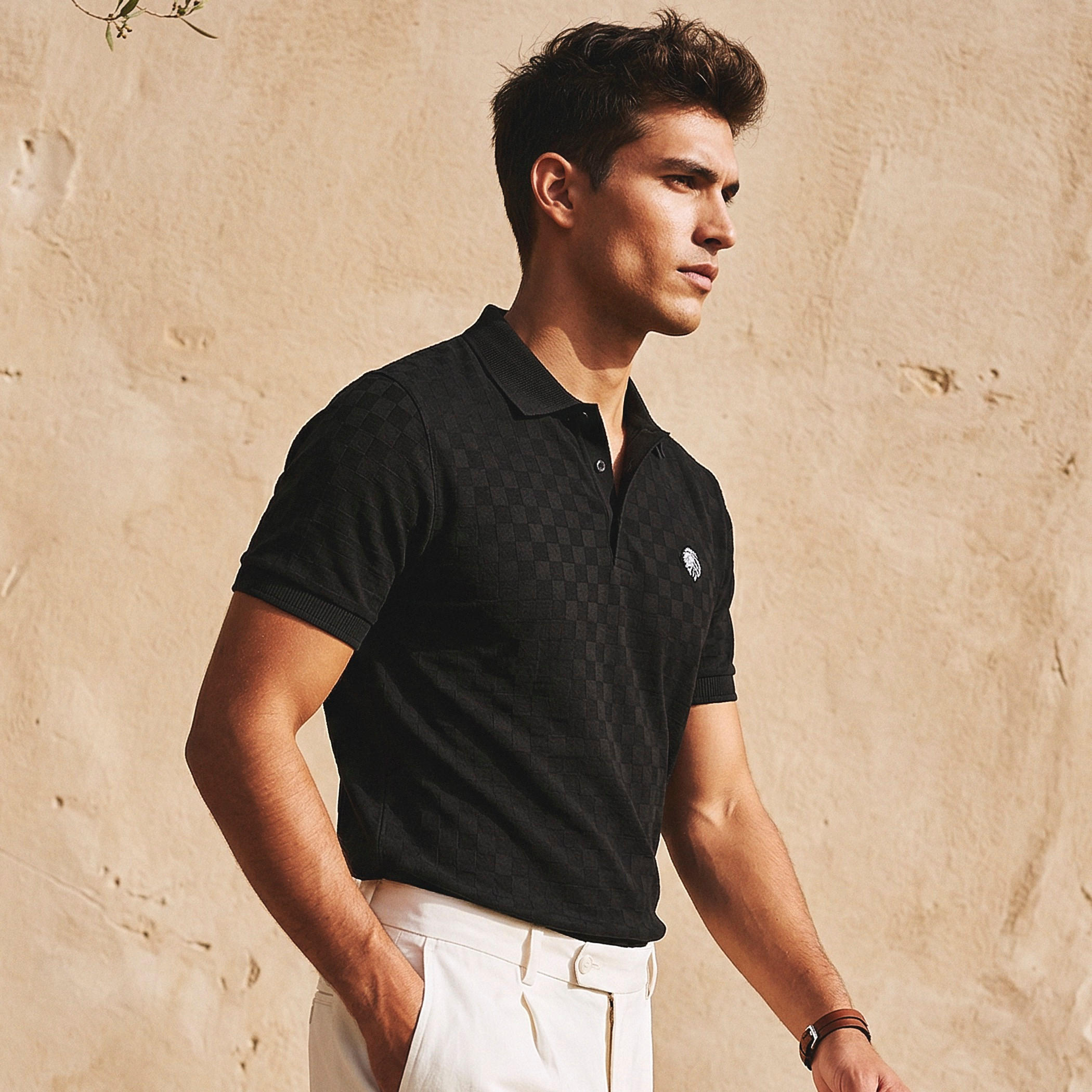 تيشيرت بولو كاروهات بأكمام قصيرة للرجال من آيكونيك-men-clothing-tshirtsandpolos-polos-image-5