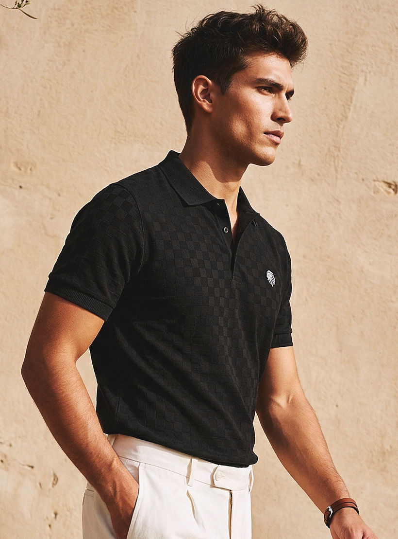 تيشيرت بولو كاروهات بأكمام قصيرة للرجال من آيكونيك-men-clothing-tshirtsandpolos-polos-image-5