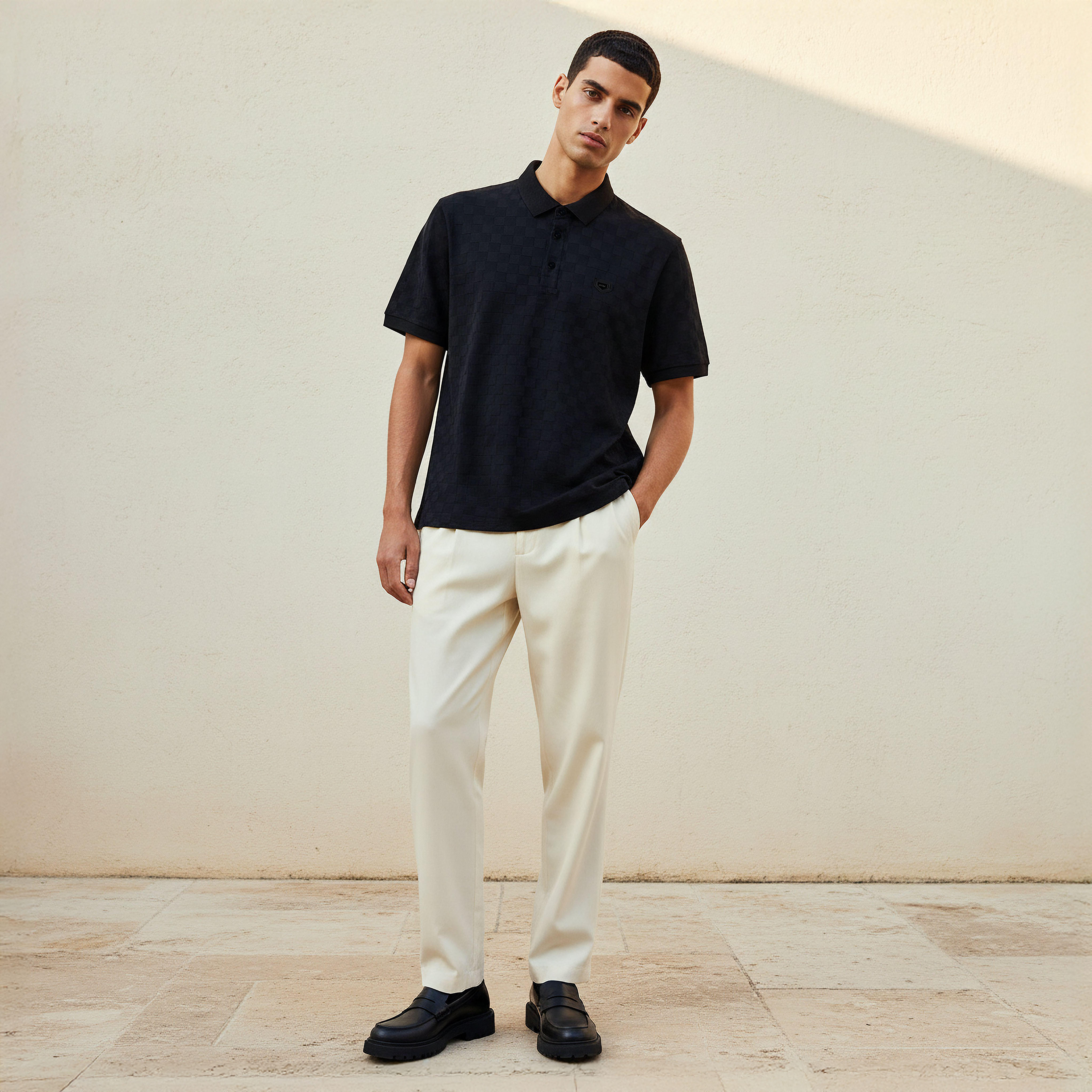 تيشيرت بولو كاروهات بأكمام قصيرة للرجال من آيكونيك-men-clothing-tshirtsandpolos-polos-image-2