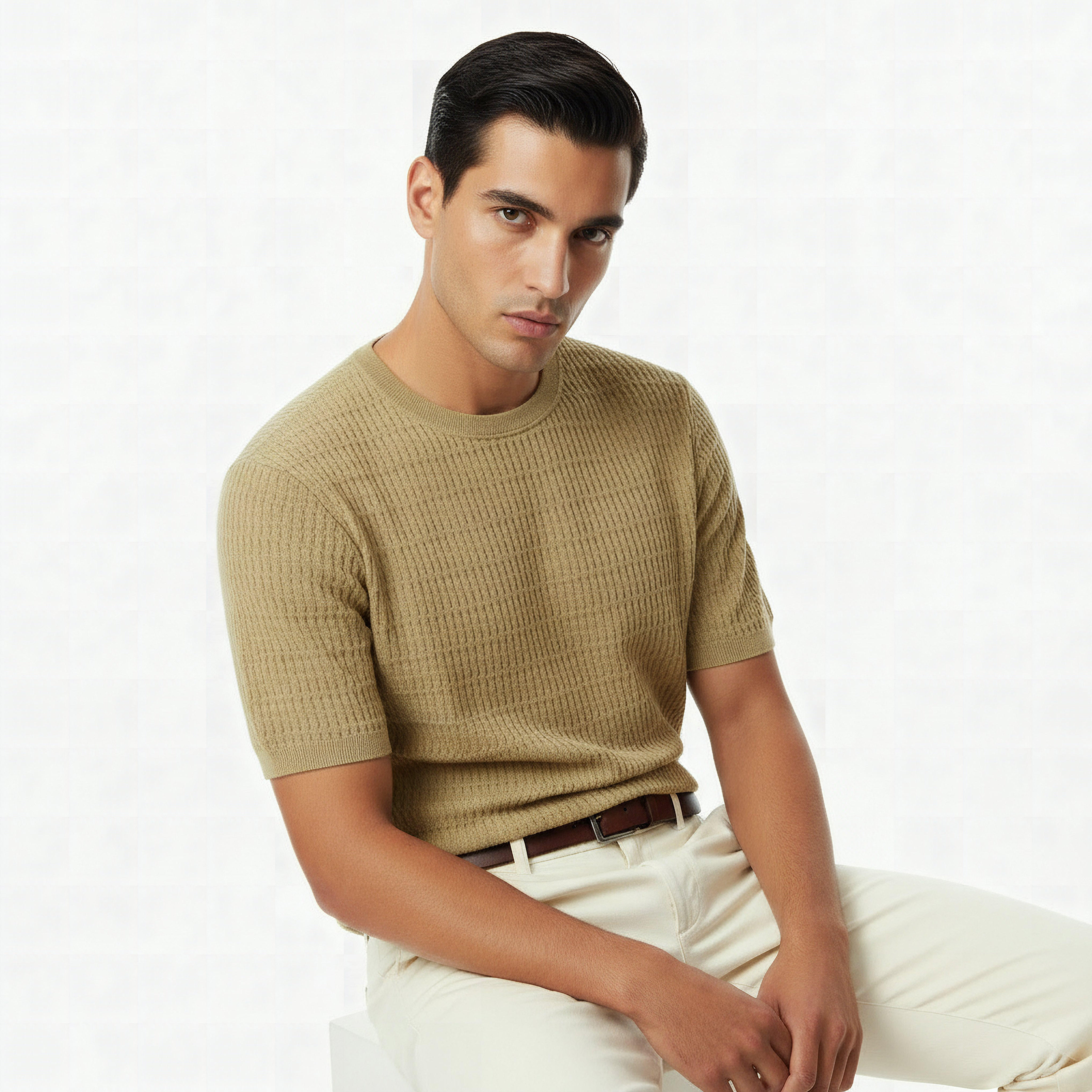 Iconic Men Regular Fit Crew Neck Short Sleeves Textured T-shirt-men-clothing-tshirtsandpolos-tshirts-image-5