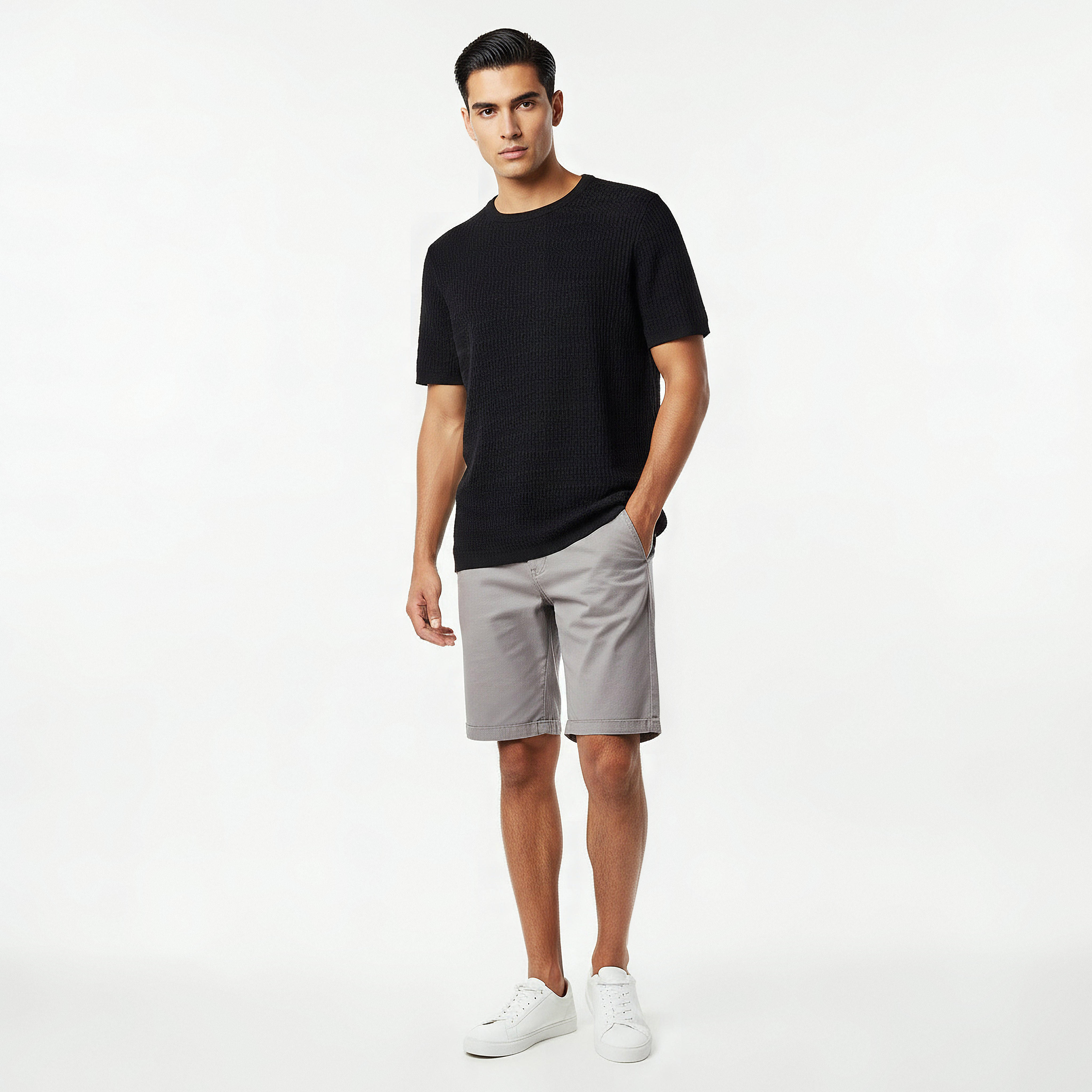 Iconic Men Regular Fit Crew Neck Short Sleeves Textured T-shirt-men-clothing-tshirtsandpolos-tshirts-image-3