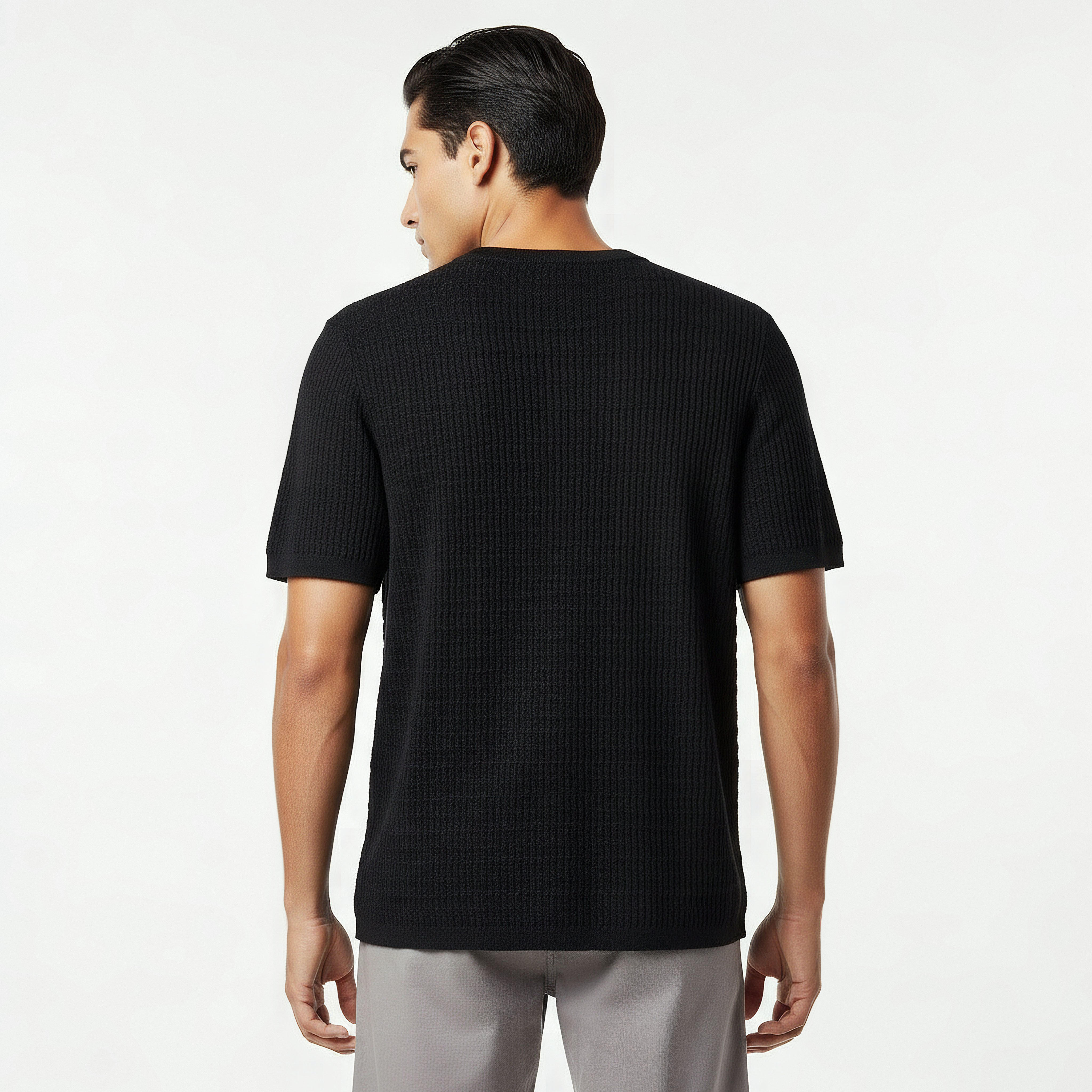 Iconic Men Regular Fit Crew Neck Short Sleeves Textured T-shirt-men-clothing-tshirtsandpolos-tshirts-image-4