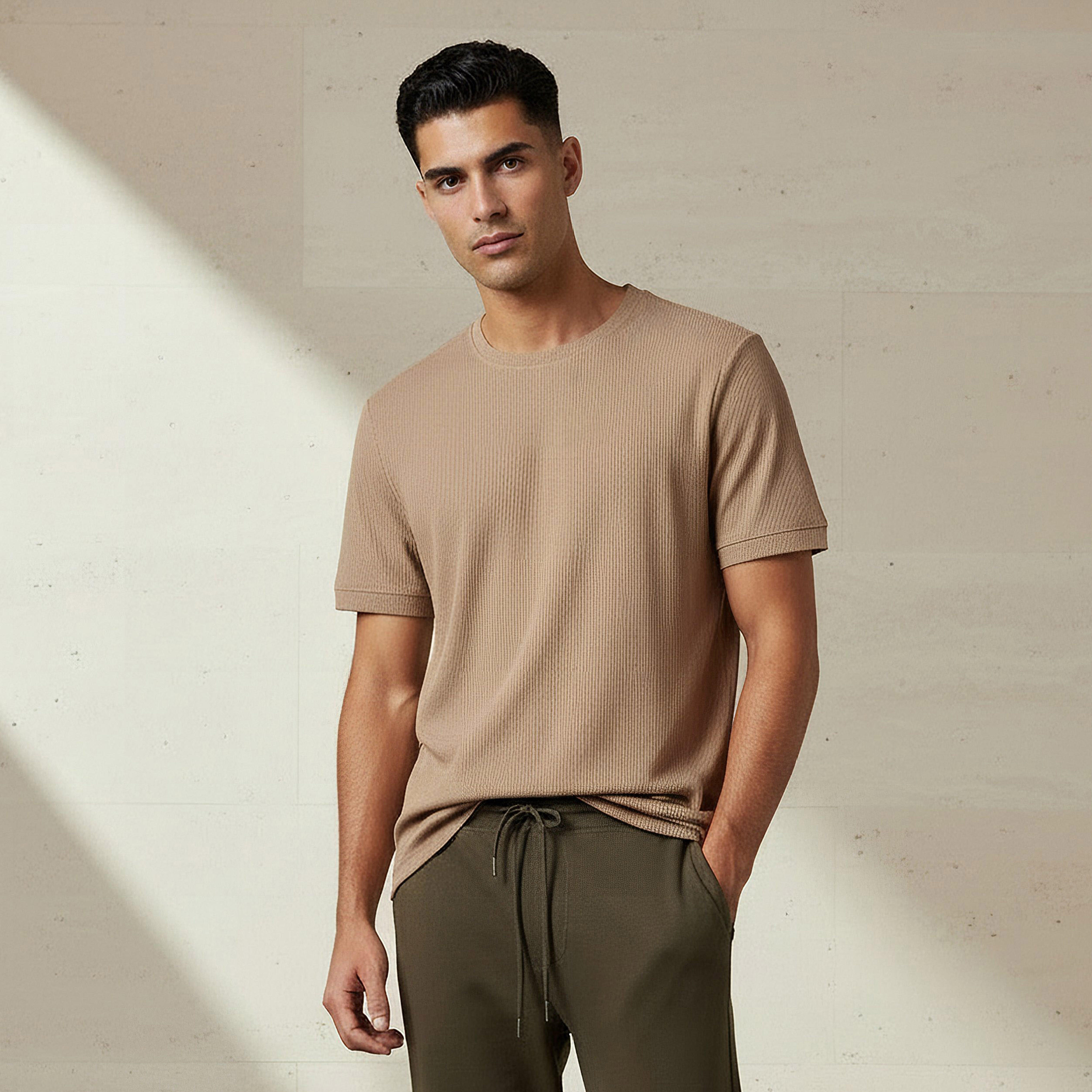 Iconic Men Regular Fit Crew Neck Short Sleeve Ribbed T-shirt-men-clothing-tshirtsandpolos-tshirts-image-1