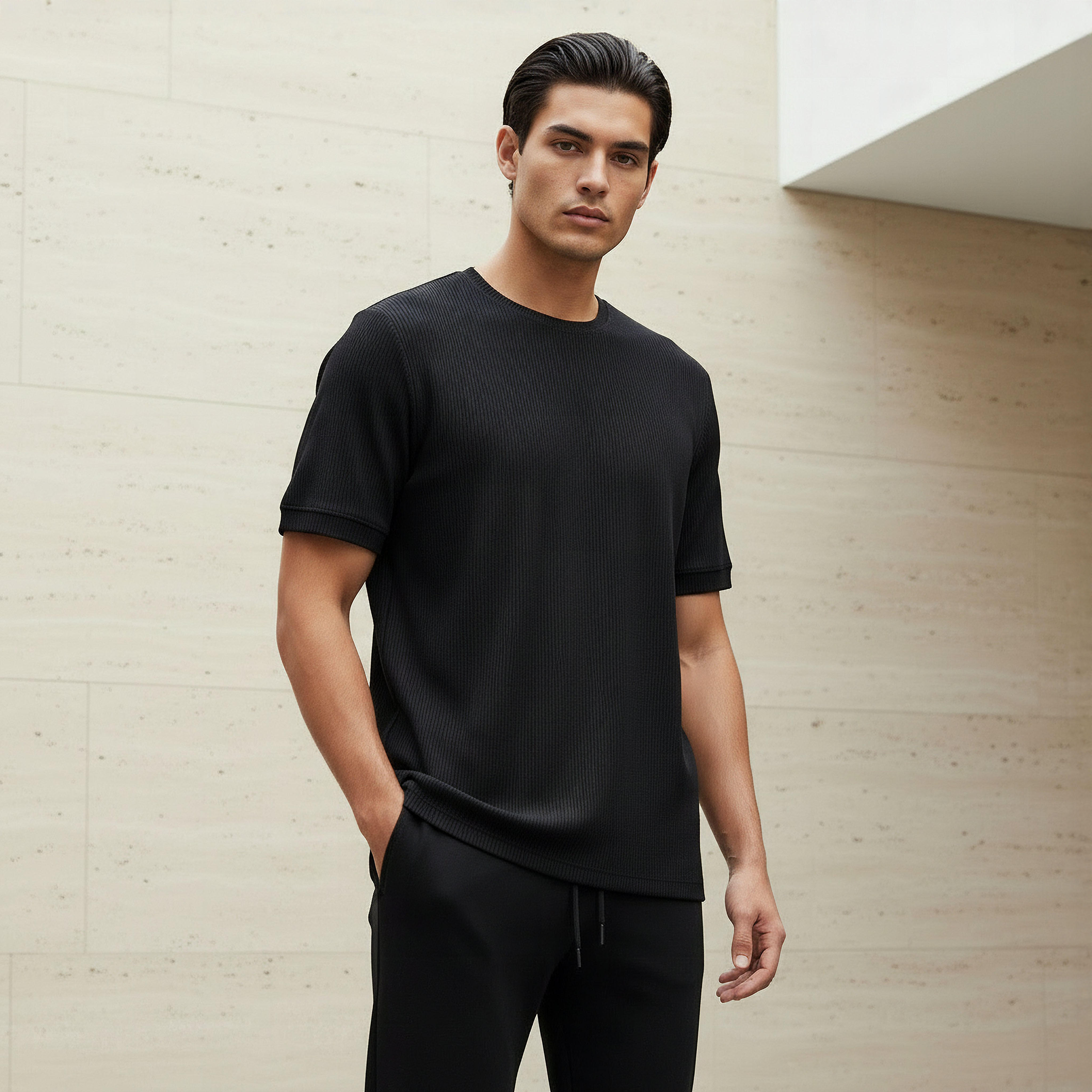 Iconic Men Regular Fit Crew Neck Short Sleeve Ribbed T-shirt-men-clothing-tshirtsandpolos-tshirts-image-1
