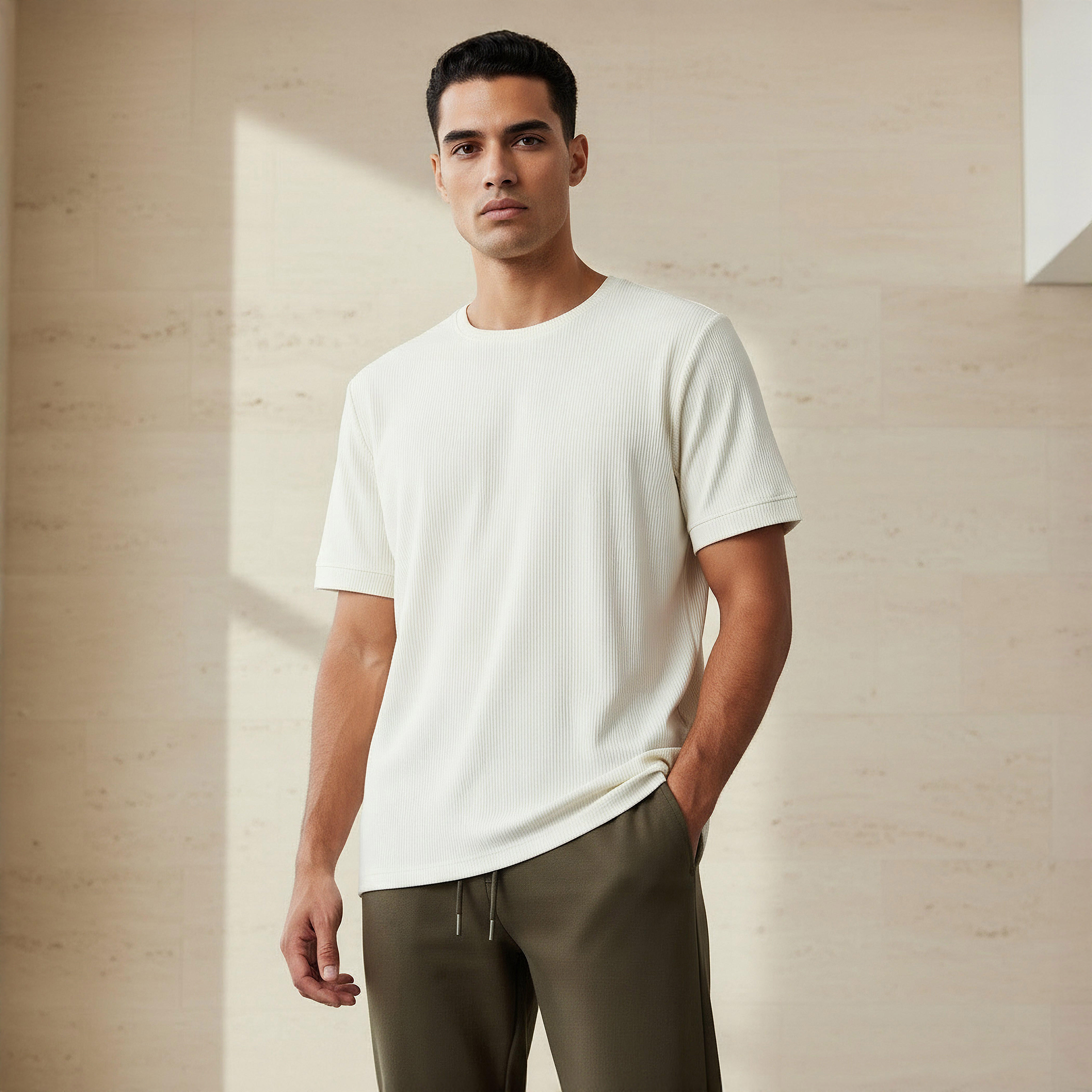 Iconic Men Regular Fit Crew Neck Short Sleeve Ribbed T-shirt-men-clothing-tshirtsandpolos-tshirts-image-1