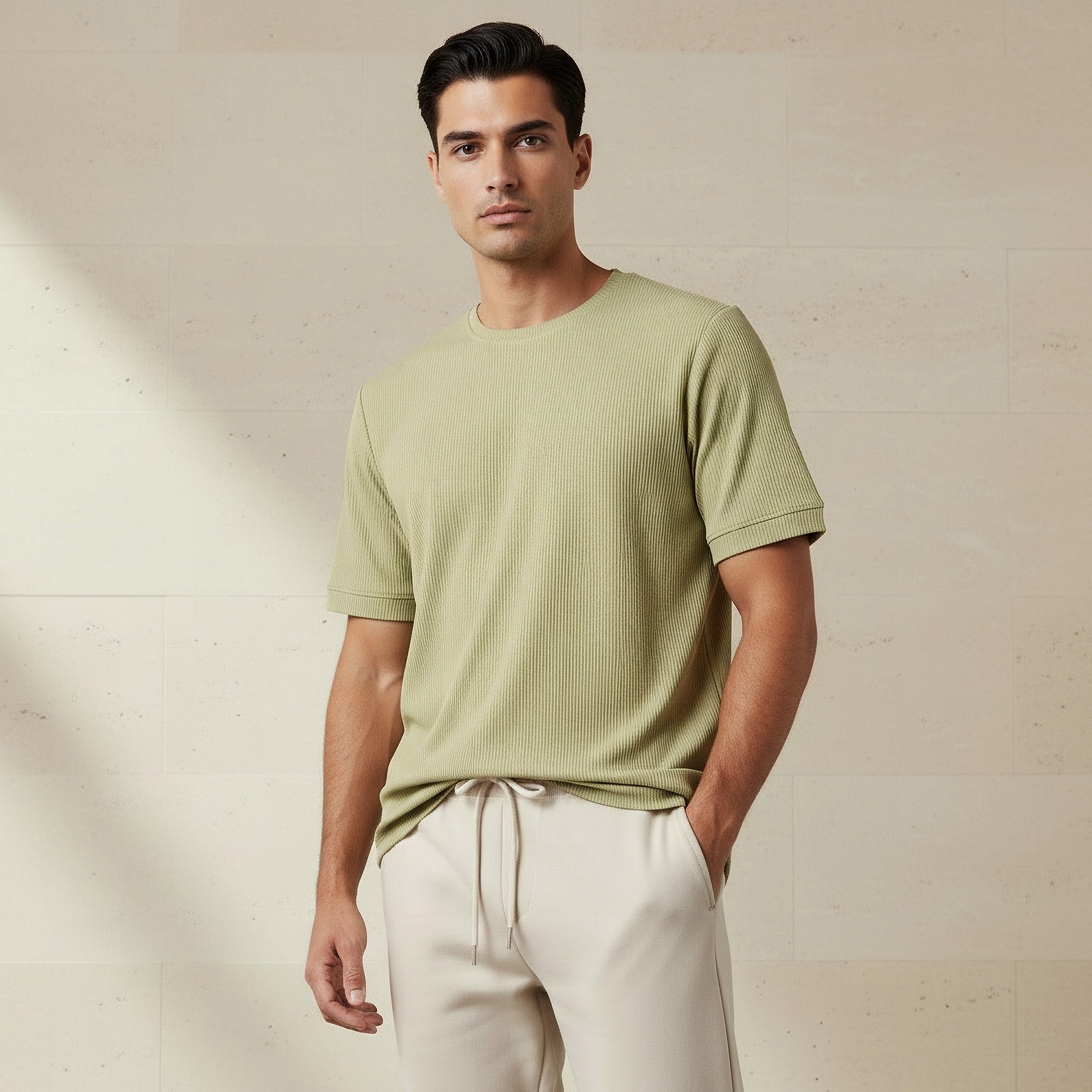 Iconic Men Regular Fit Crew Neck Short Sleeve Ribbed T-shirt-men-clothing-tshirtsandpolos-tshirts-image-1