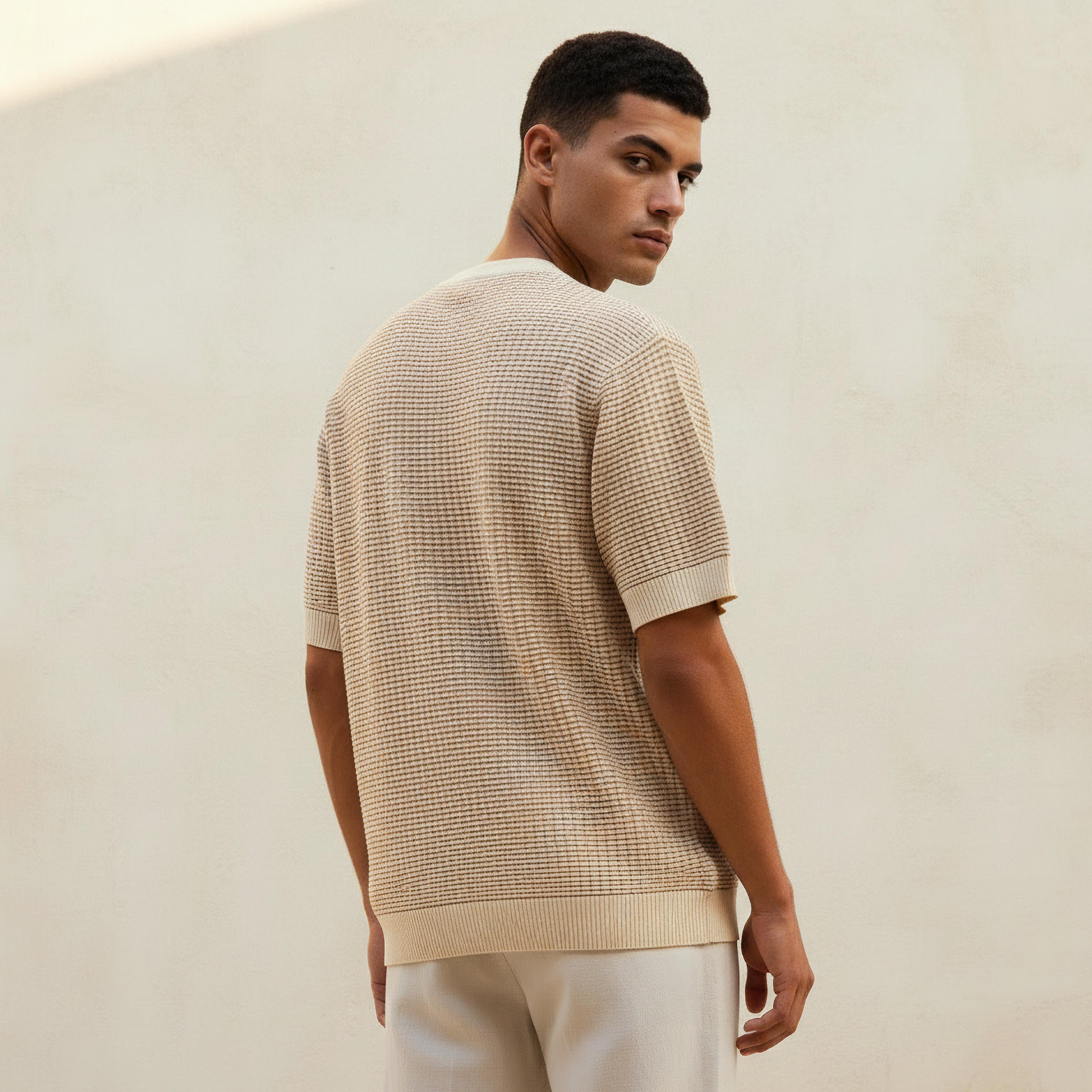 Iconic Men Regular Fit Crew Neck Short Sleeves Waffle Textured T-shirt-men-clothing-tshirtsandpolos-tshirts-image-5
