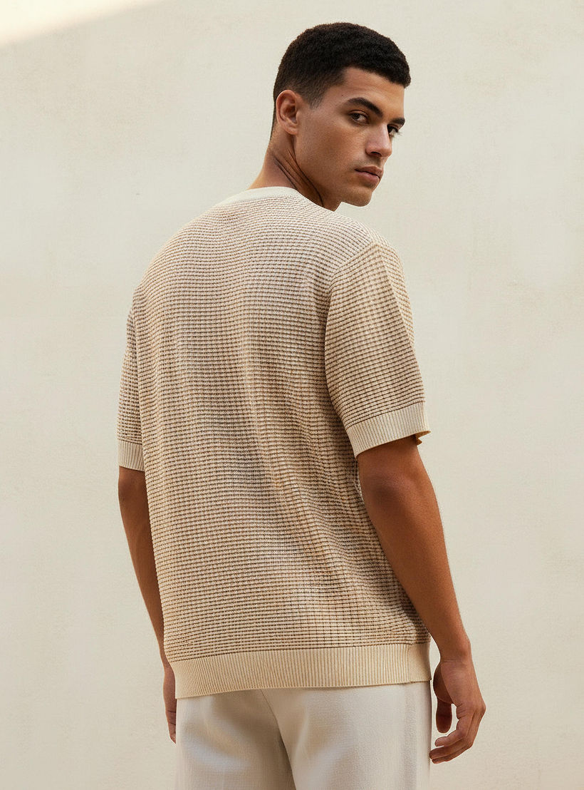 Iconic Men Regular Fit Crew Neck Short Sleeves Waffle Textured T-shirt-men-clothing-tshirtsandpolos-tshirts-image-5