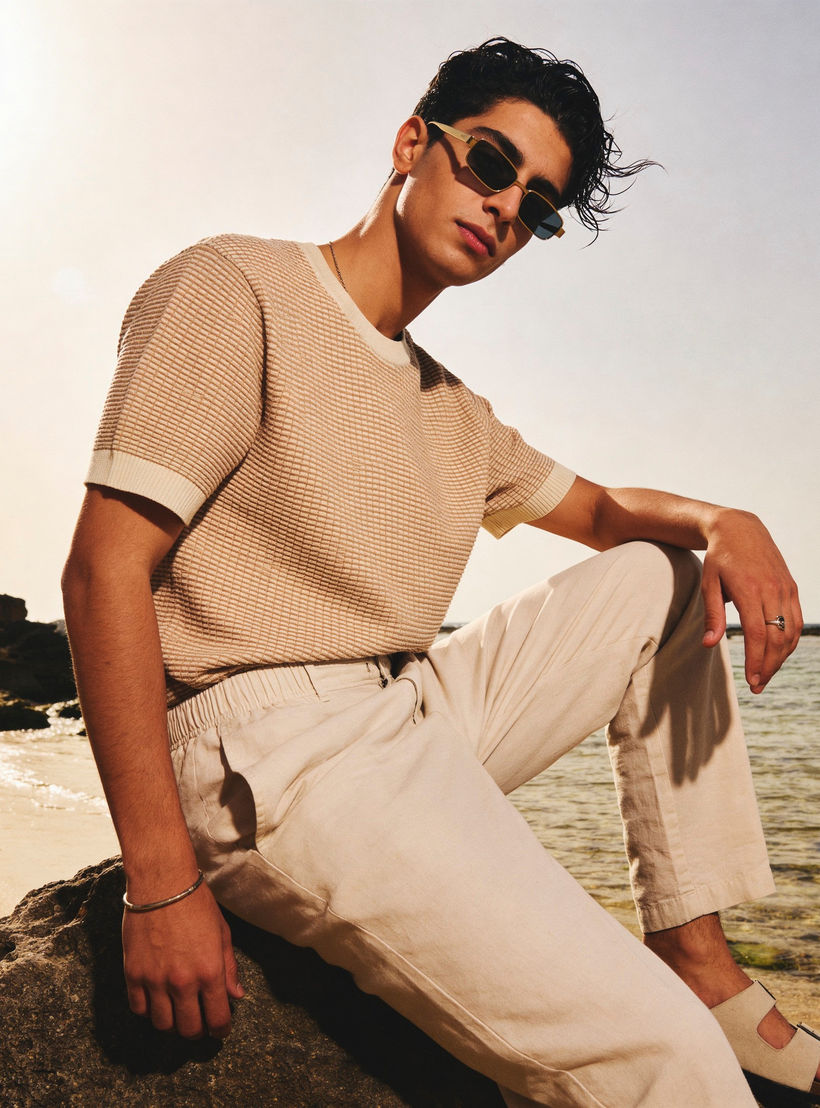 Iconic Men Regular Fit Crew Neck Short Sleeves Waffle Textured T-shirt-men-clothing-tshirtsandpolos-tshirts-image-1
