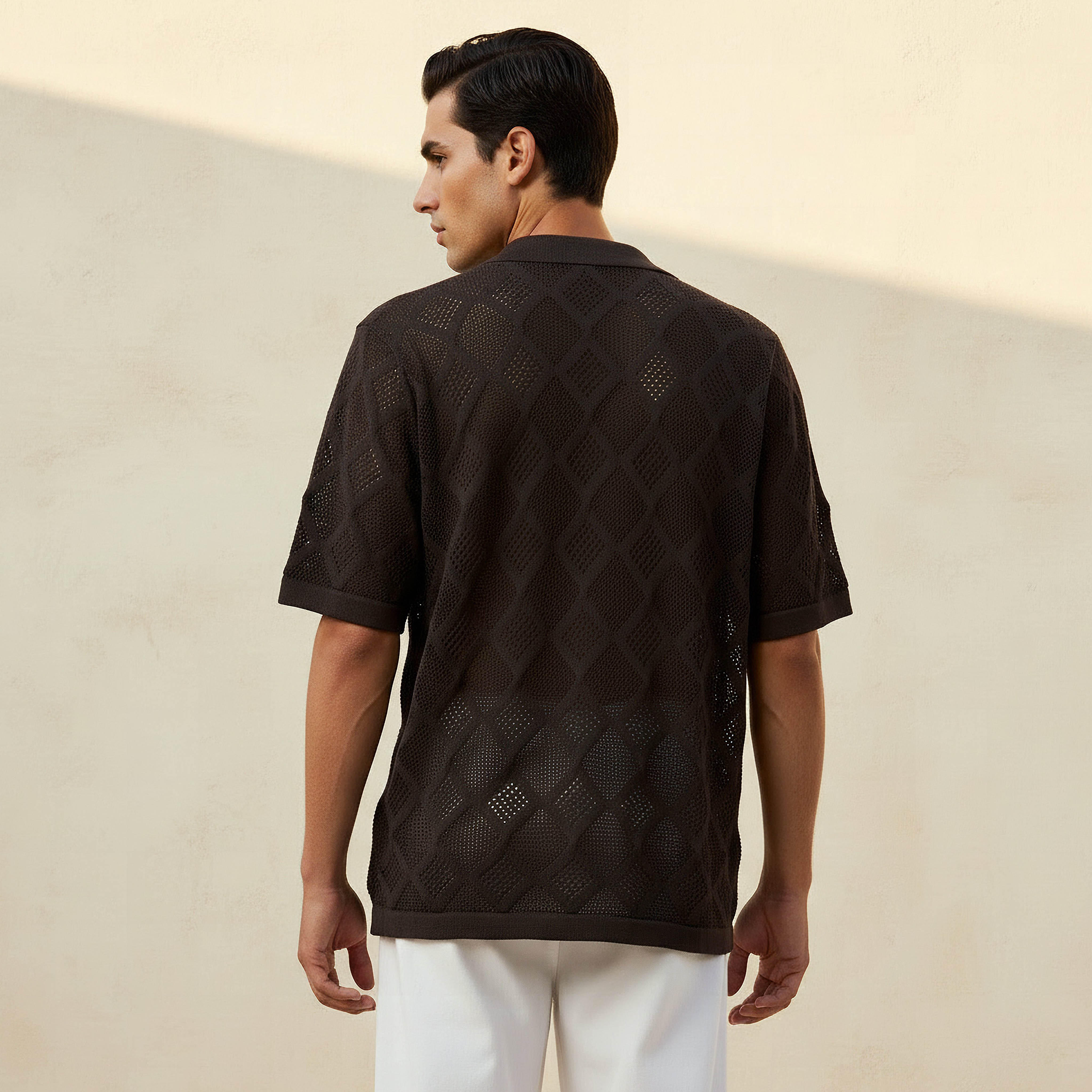 Iconic Men Regular Fit Collared Textured Short Sleeve Shirt-men-clothing-shirts-image-5