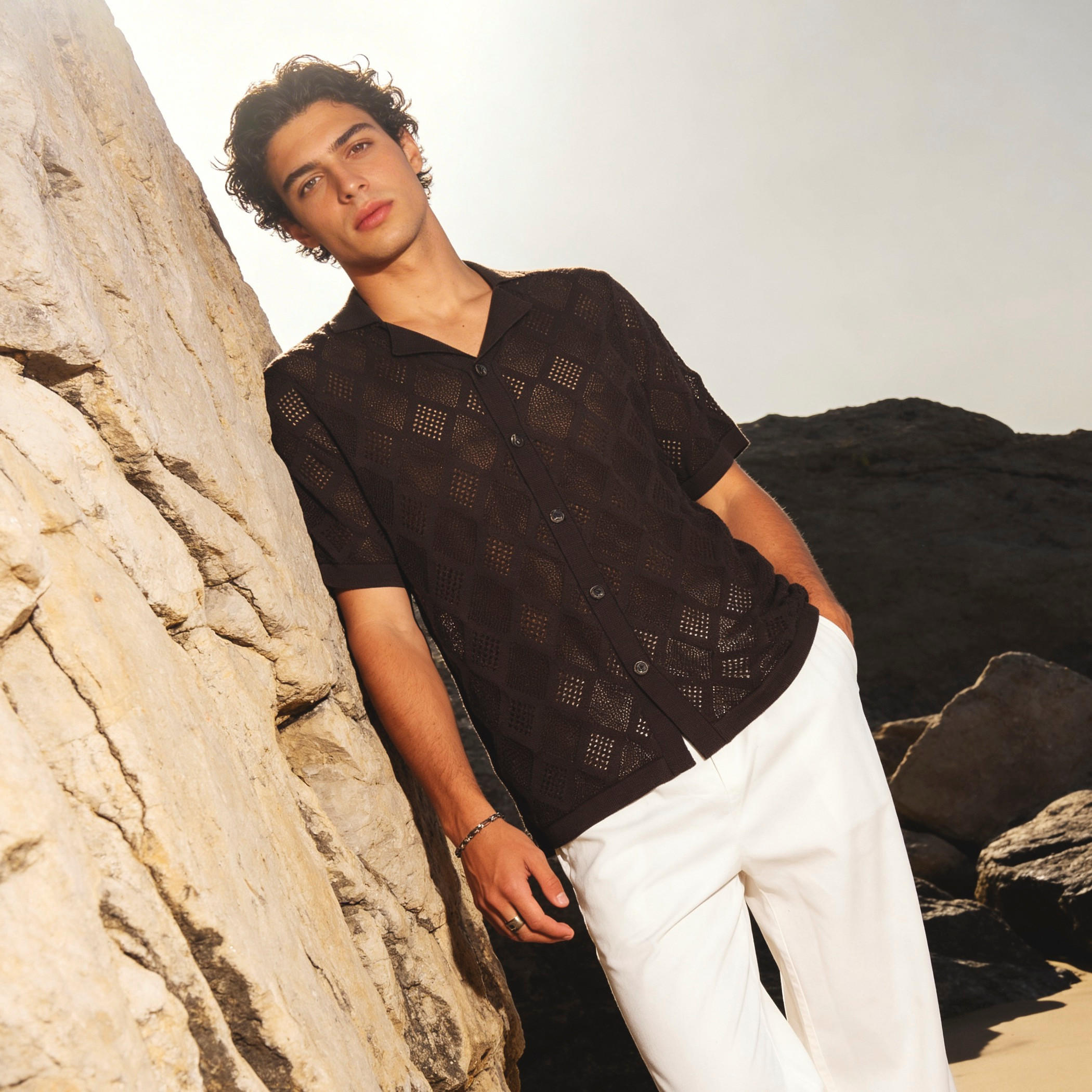 Iconic Men Regular Fit Collared Textured Short Sleeve Shirt-men-clothing-shirts-image-1