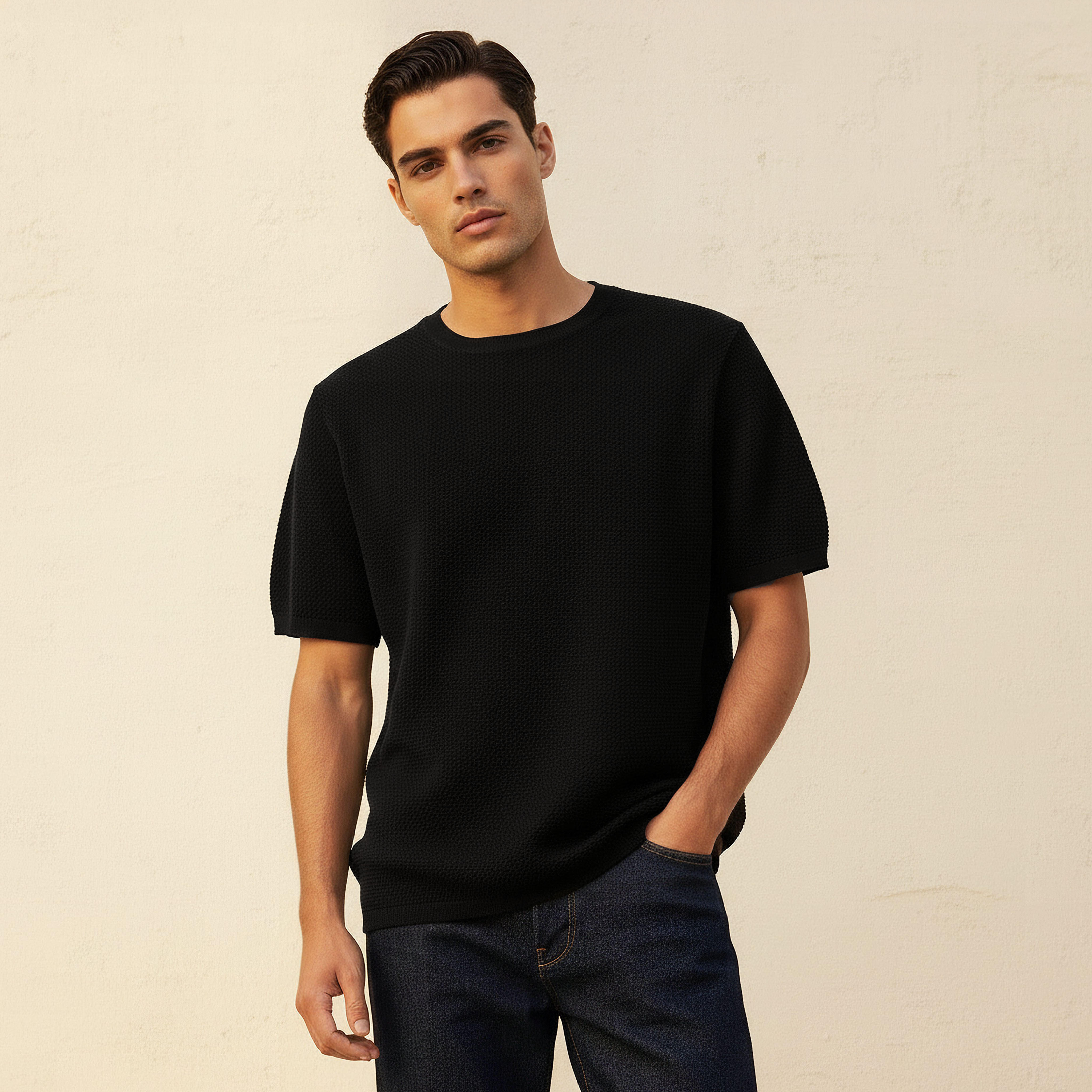 Iconic Men Regular Fit Crew Neck Short Sleeves Popcorn Textured T-shirt-PROMO_SP_AE_2FOR99_110625-image-1