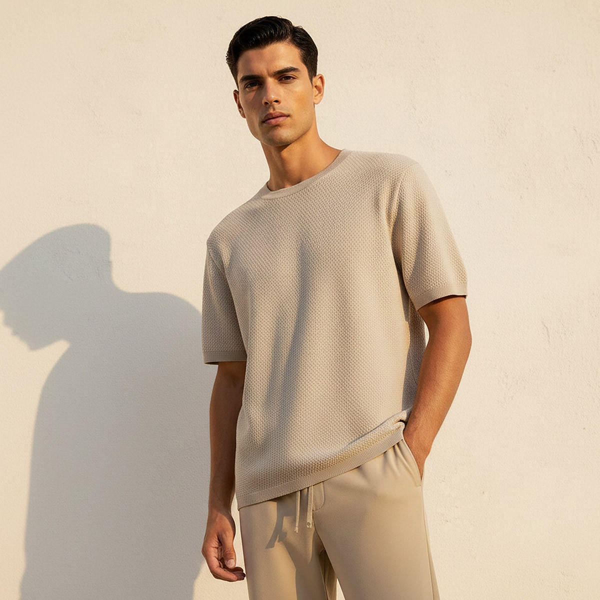 Iconic Men Regular Fit Crew Neck Short Sleeves Textured T-shirt-men-clothing-tshirtsandpolos-tshirts-image-1