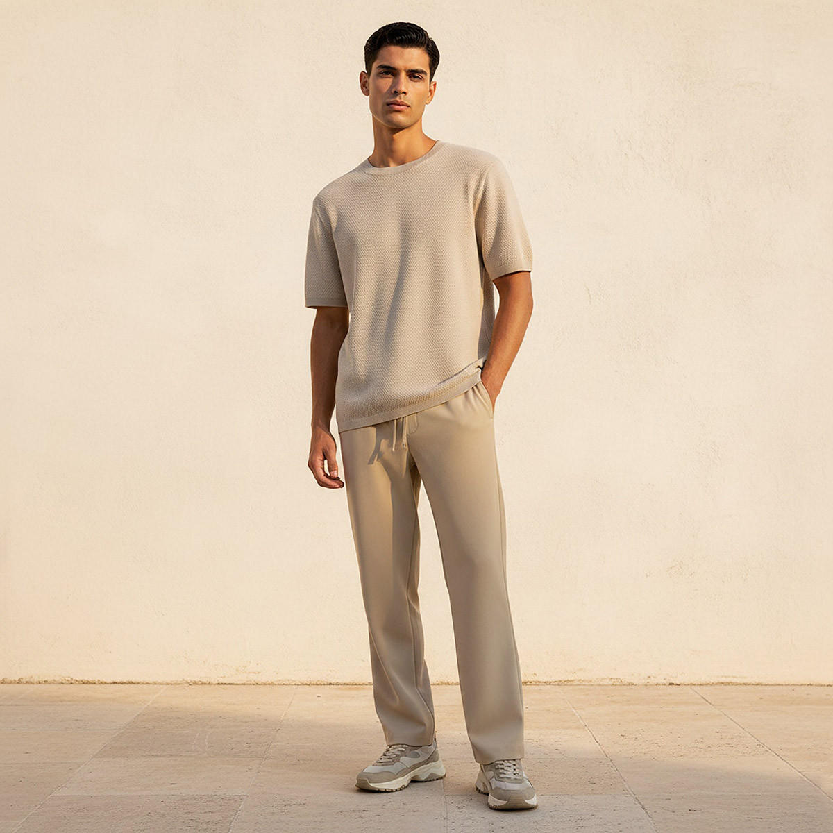 Iconic Men Regular Fit Crew Neck Short Sleeves Textured T-shirt-men-clothing-tshirtsandpolos-tshirts-image-3