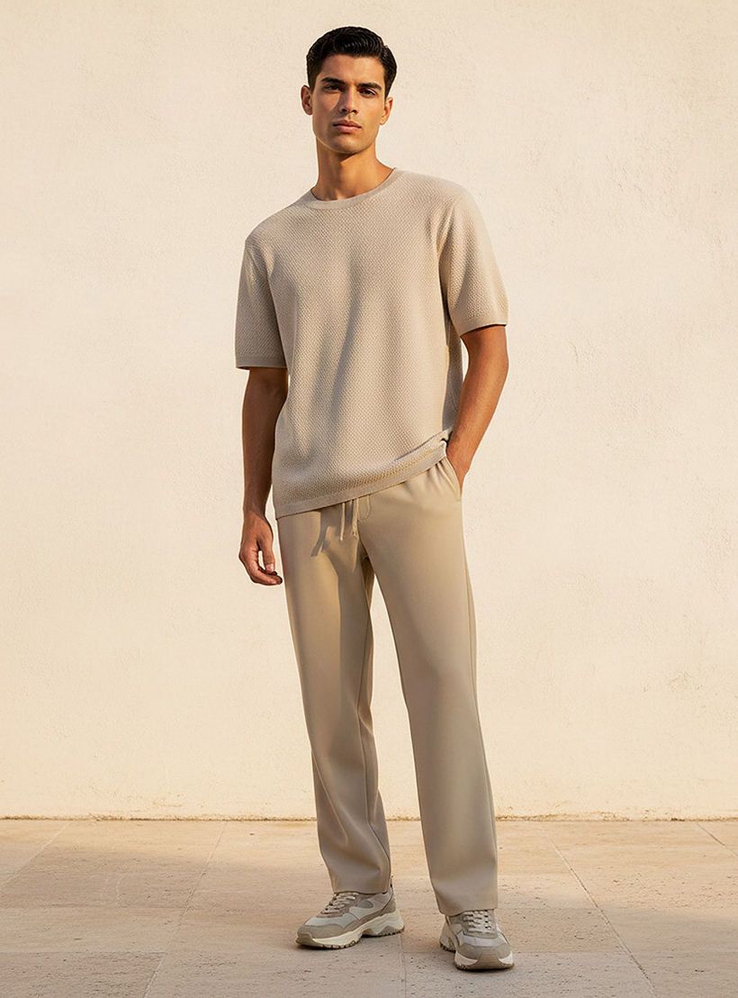 Iconic Men Regular Fit Crew Neck Short Sleeves Textured T-shirt-men-clothing-tshirtsandpolos-tshirts-image-3