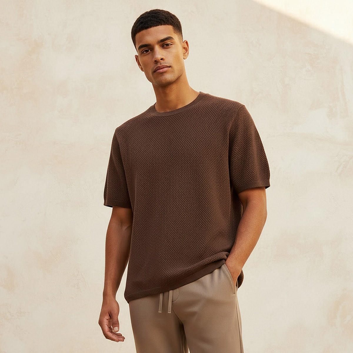 Iconic Men Regular Fit Crew Neck Short Sleeves Textured T-shirt-men-clothing-tshirtsandpolos-tshirts-image-1