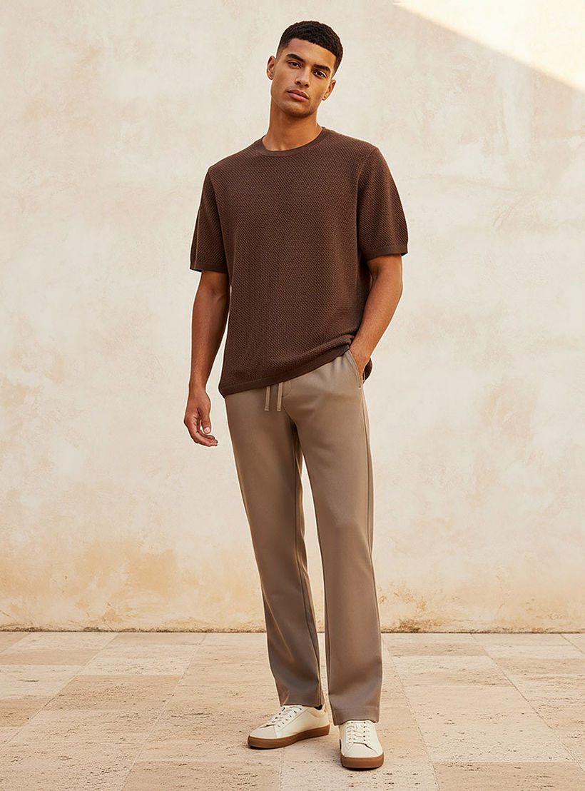 Iconic Men Regular Fit Crew Neck Short Sleeves Textured T-shirt-men-clothing-tshirtsandpolos-tshirts-image-3