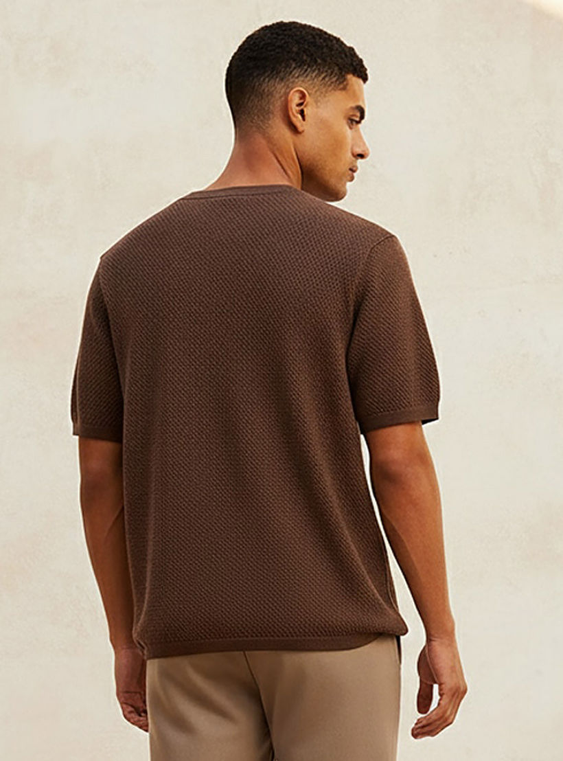 Iconic Men Regular Fit Crew Neck Short Sleeves Textured T-shirt-men-clothing-tshirtsandpolos-tshirts-image-4
