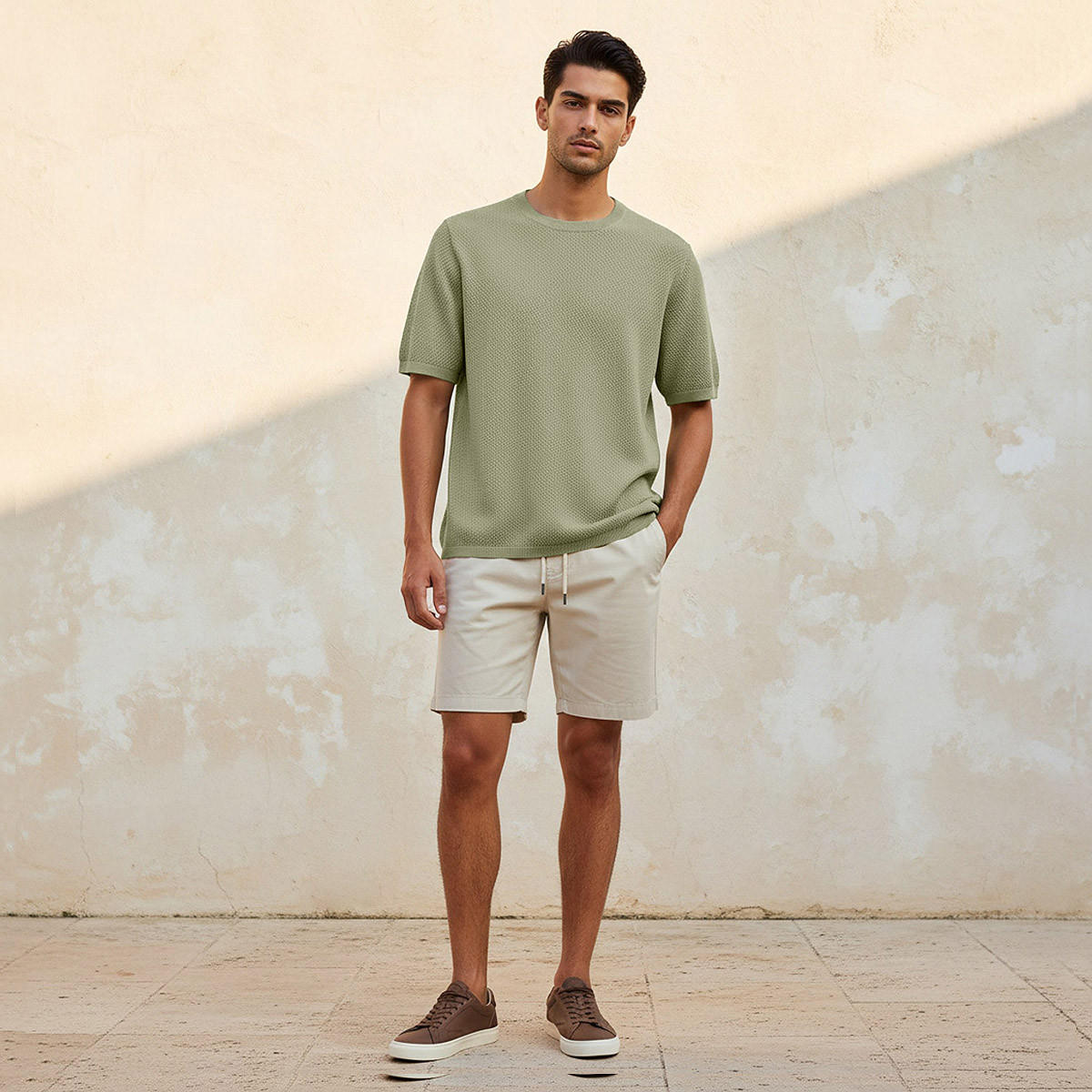 تيشيرت بارز الملمس بقصة عادية وياقة ضيقة وأكمام قصيرة للرجال من آيكونيك-men-clothing-tshirtsandpolos-tshirts-image-3