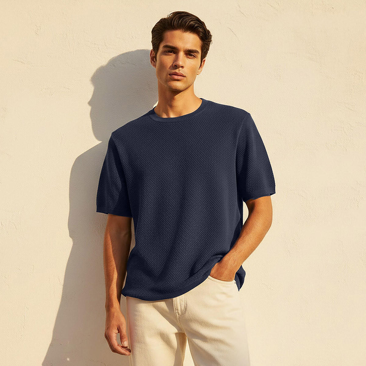 Iconic Men Regular Fit Crew Neck Short Sleeves Textured T-shirt-men-clothing-tshirtsandpolos-tshirts-image-1