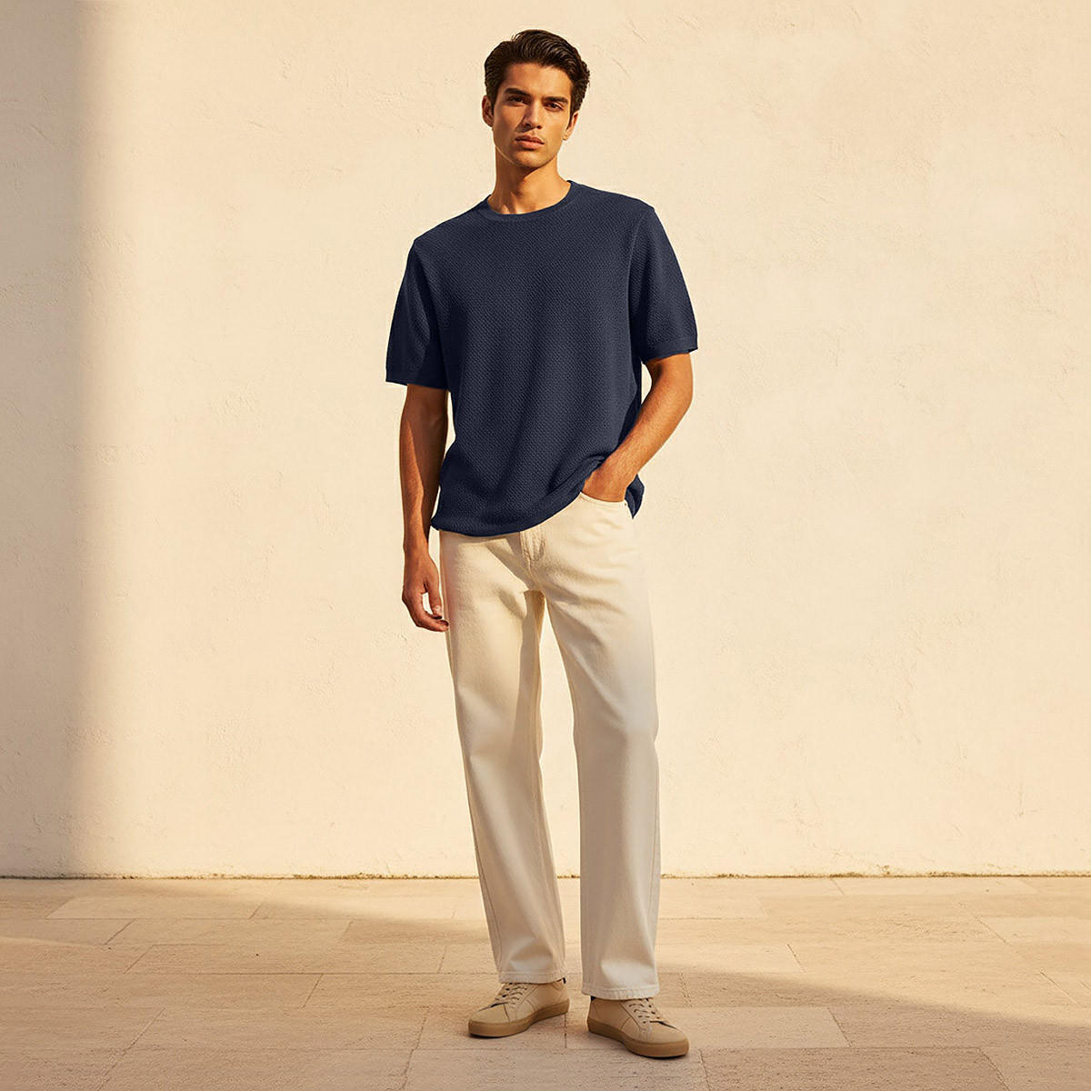 Iconic Men Regular Fit Crew Neck Short Sleeves Textured T-shirt-men-clothing-tshirtsandpolos-tshirts-image-3