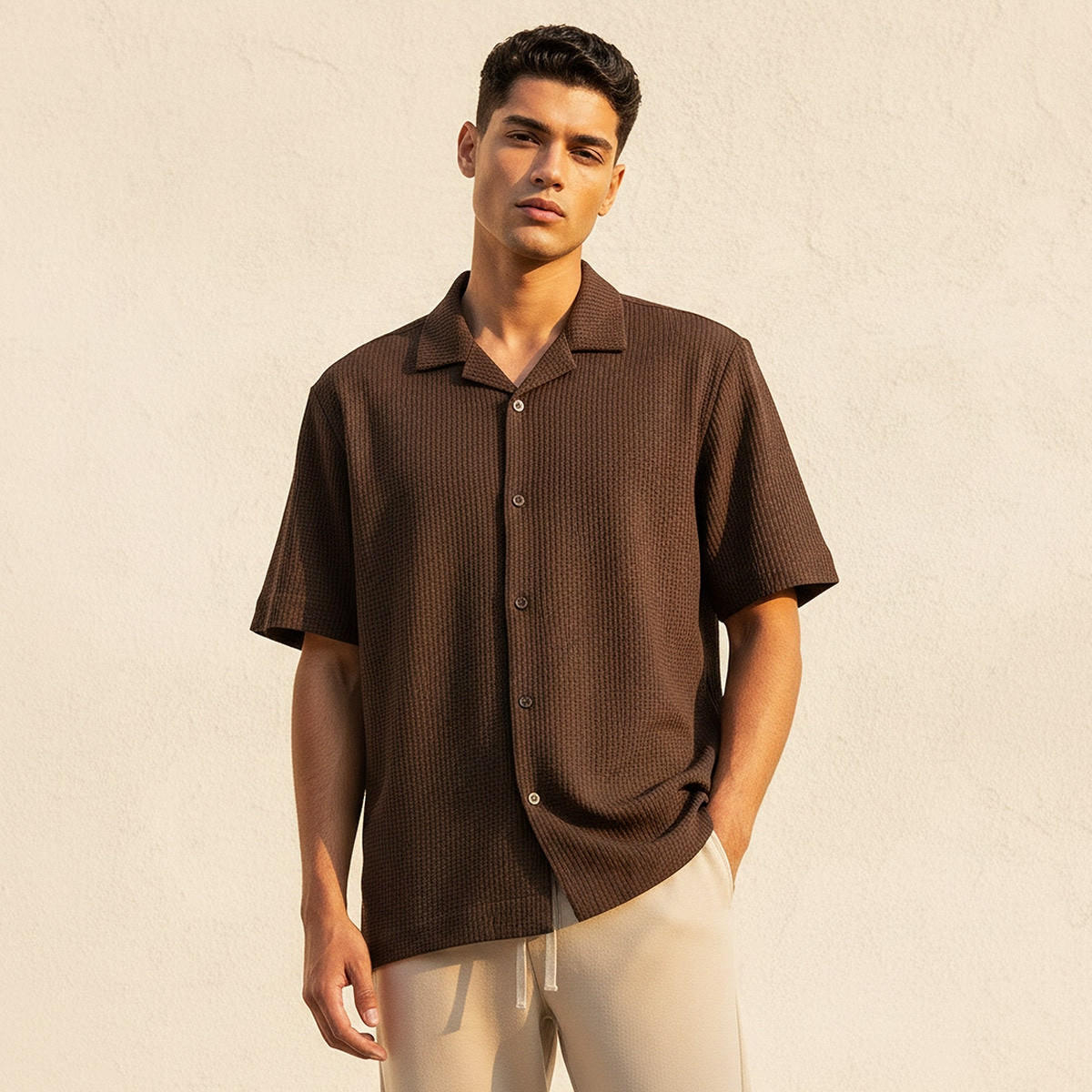 Splash Iconic Regular Fit Camp Collar Textured Short Sleeves Shirt-men-clothing-shirts-image-1