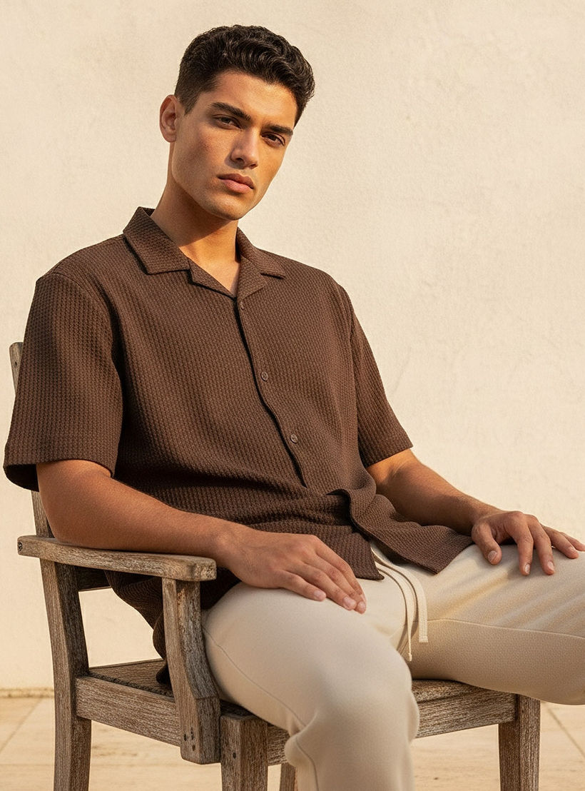Splash Iconic Regular Fit Camp Collar Textured Short Sleeves Shirt-men-clothing-shirts-image-5